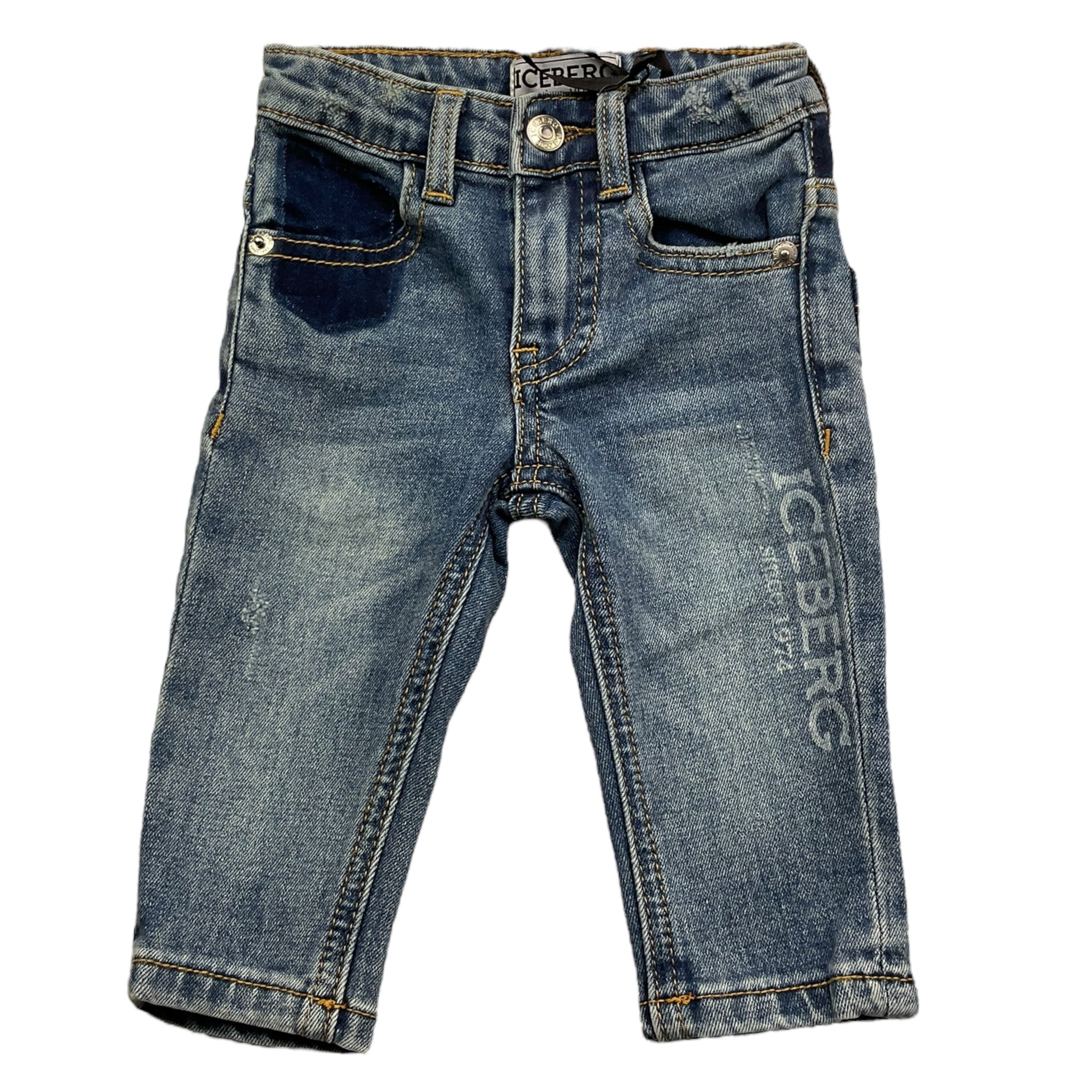 Iceberg Jeans Tinta Unita con Girovita Regolabile per Neonato PTICE4102BN AZZURRO ICEBERG 