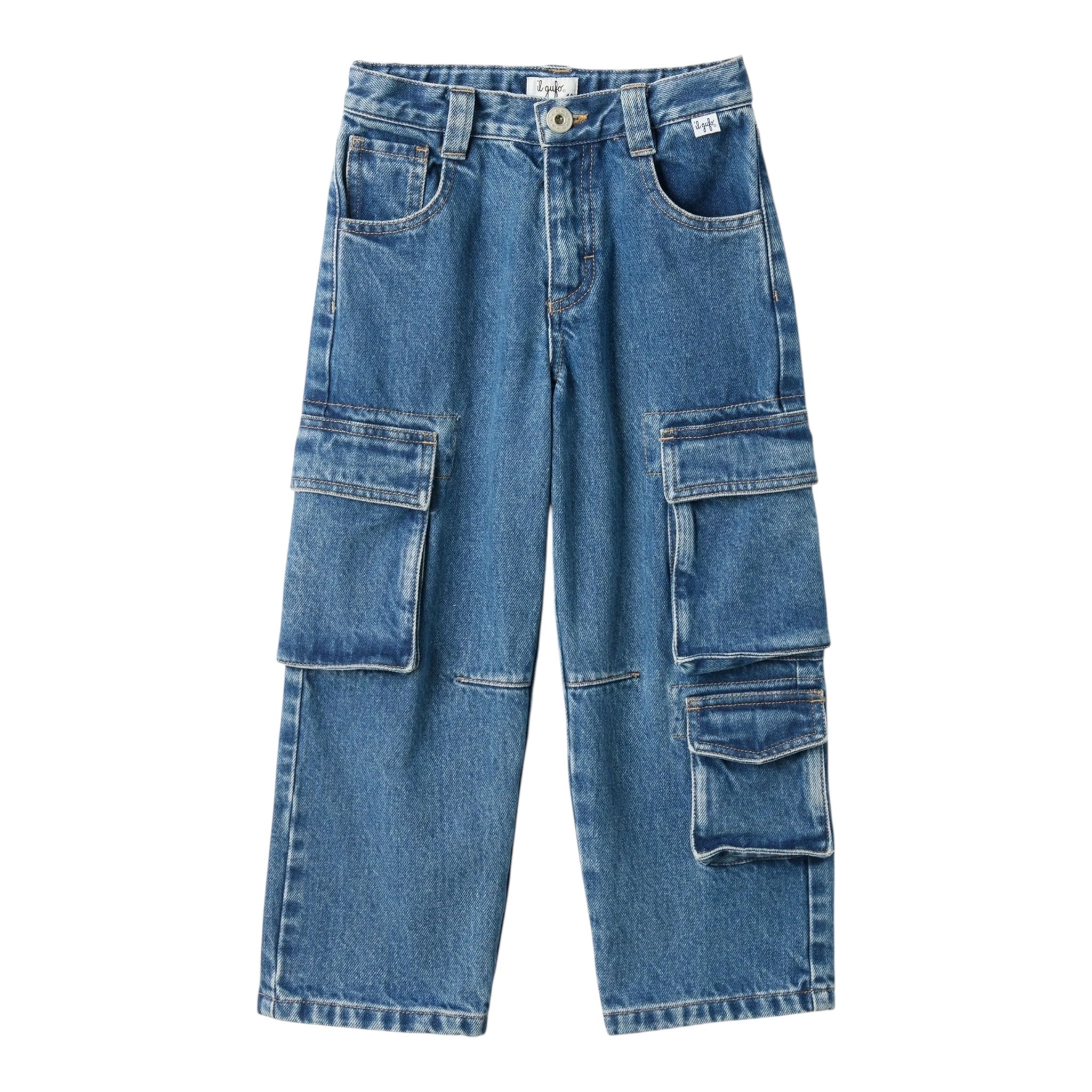 Il Gufo Jeans Tinta Unita Modello Cargo con Girovita Regolabile per Bambina P25PL452J0052 BLU IL GUFO 