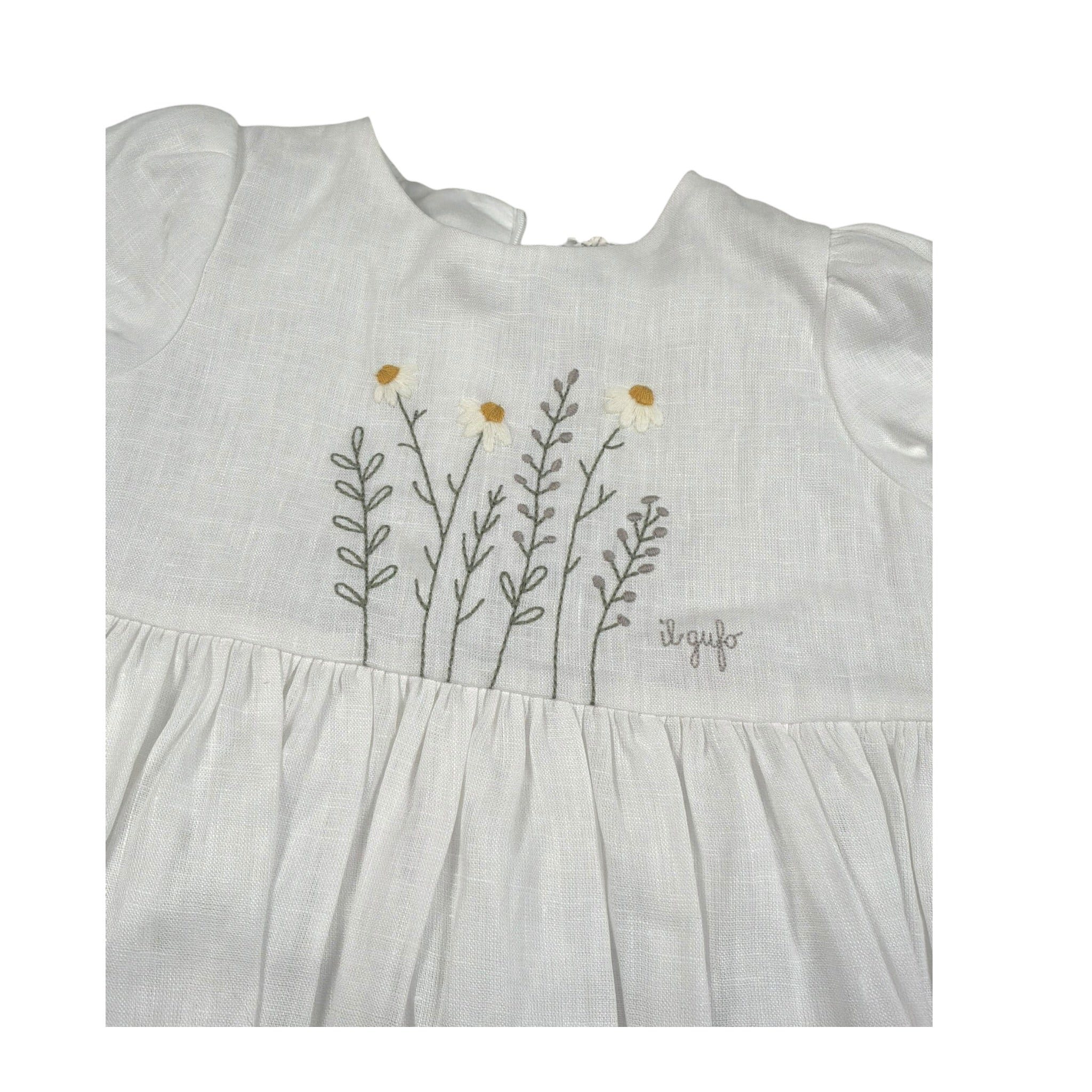 Il Gufo Abito Mezza Manica Tinta Unita con Ricami per Bambina P25VW788L0002J BIANCO IL GUFO 