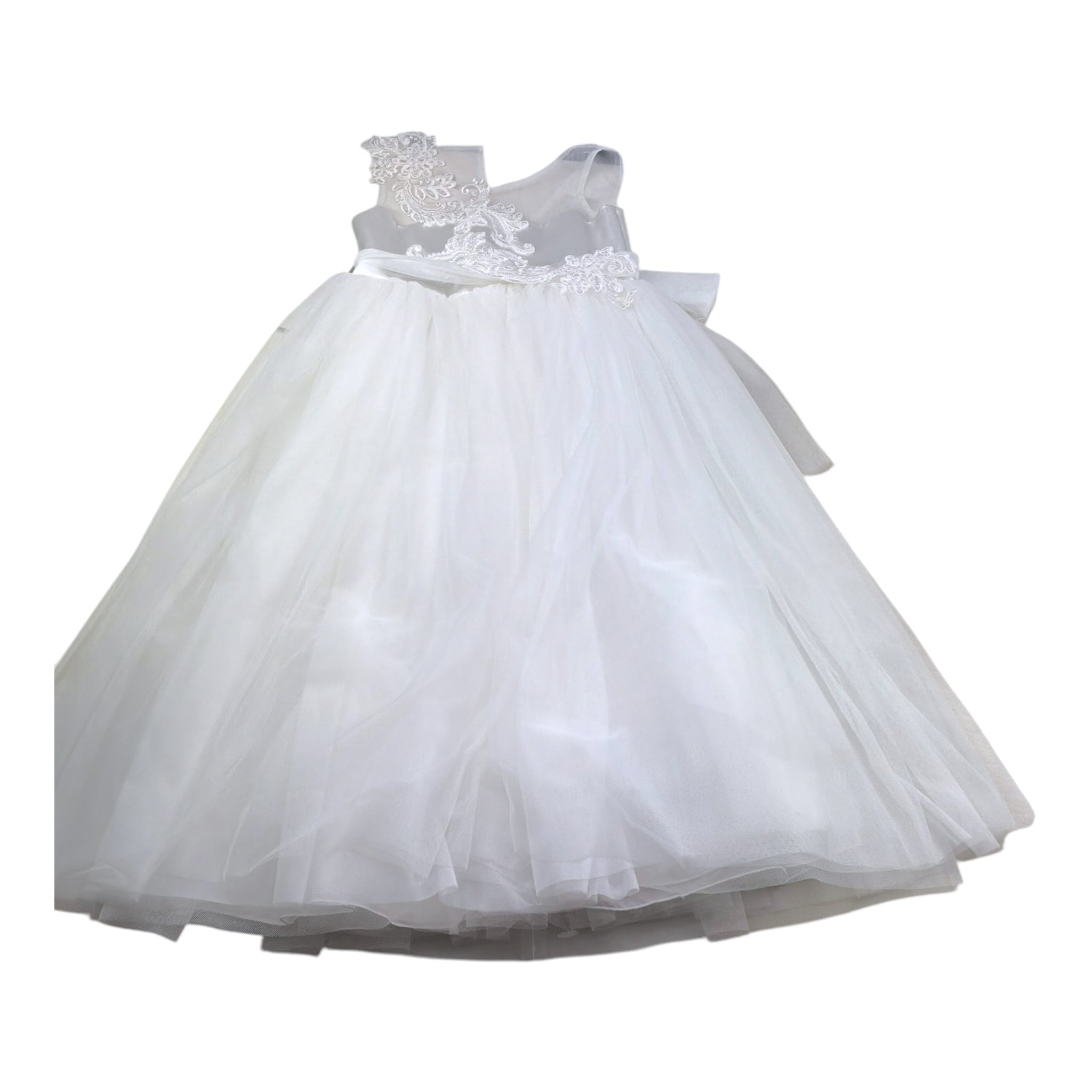 Isabel Couture Abito Tinta Unita con Tulle per Bambina IS43048S BIANCO ISABEL COUTURE 