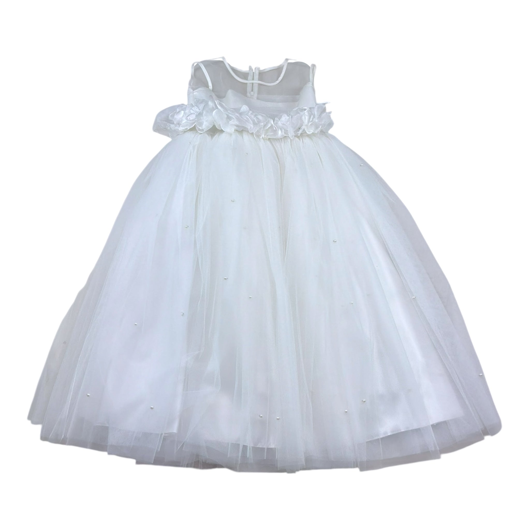 Isabel Couture Abito Tinta Unita con Tulle per Bambina IS43063 BIANCO ISABEL COUTURE 