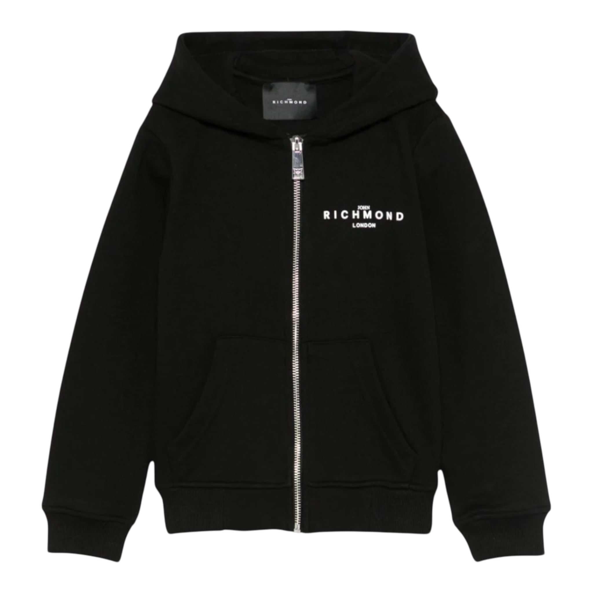 John Richmond Felpa Tinta Unita con Zip E Cappuccio per Bambino RBP25004FE NERO JOHN RICHMOND 