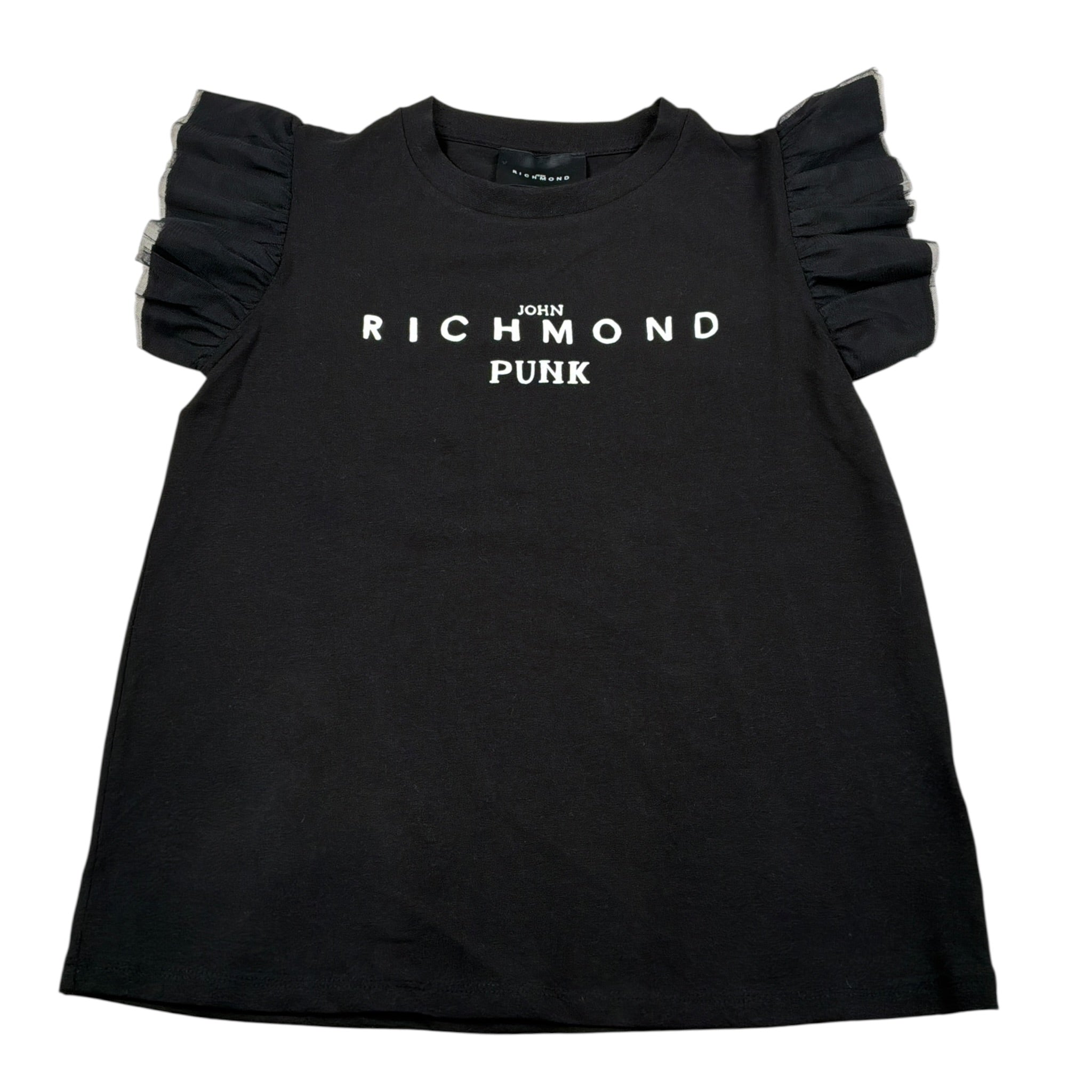 John Richmond T-Shirt tinta unita con Stampa E Rouches Nero per Bambina RGP23070TS NERO JOHN RICHMOND 