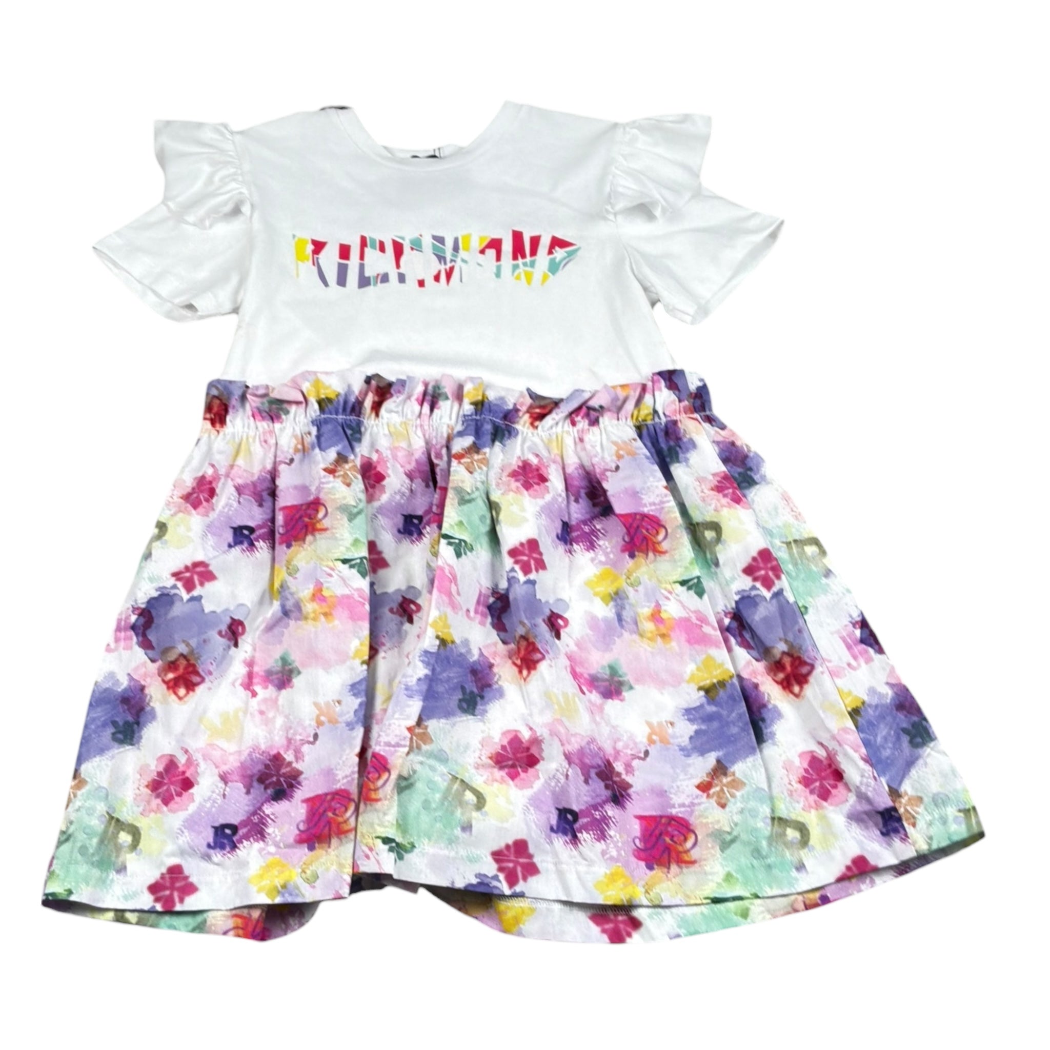 John Richmond Abito Bicolore Mezza Manica con Fantasia per Bambina RGP26191VE BIANCO JOHN RICHMOND 