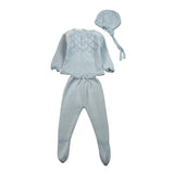 Juliana Completo 3 Pezzi Maglia-Ghettina-Cappello Azzurro per Neonata 25027 AZZURRO JULIANA 