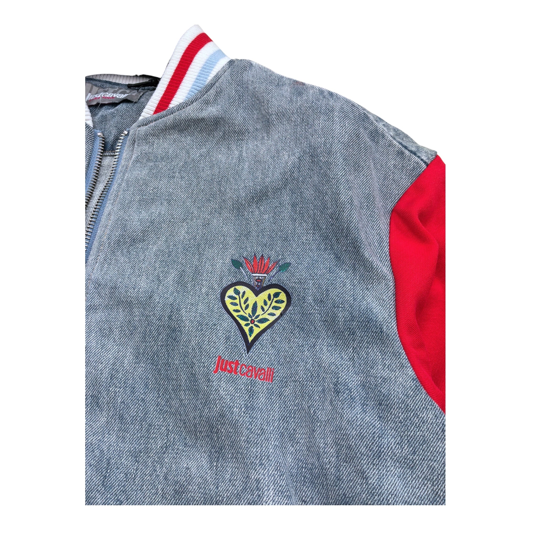 Just Cavalli Giubbino In Denim Tinta Unita con Maniche In Contrasto per Bambino JGP26105GB AZZURRO JUST CAVALLI 
