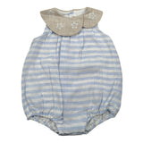 La Stupenderia Pagliaccetto Bicolore con Colletto E Fantasia A Righe per Neonata TBPG500 BIANCO/AZZURRO LA STUPENDERIA 