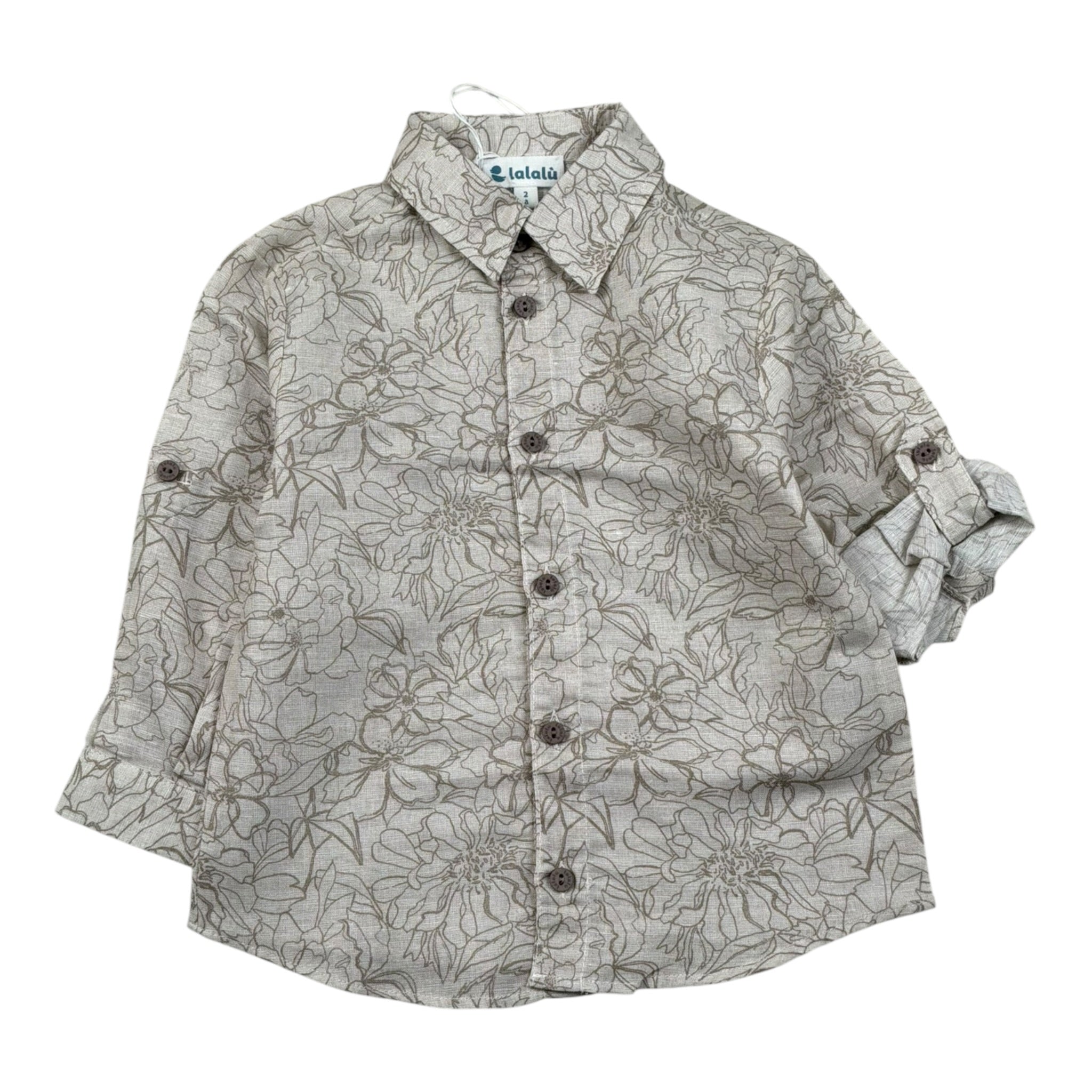 Lalalu' Camicia Manica Lunga tinta unita con Stampa Beige per Neonato CML130PBX BEIGE LALALU' 