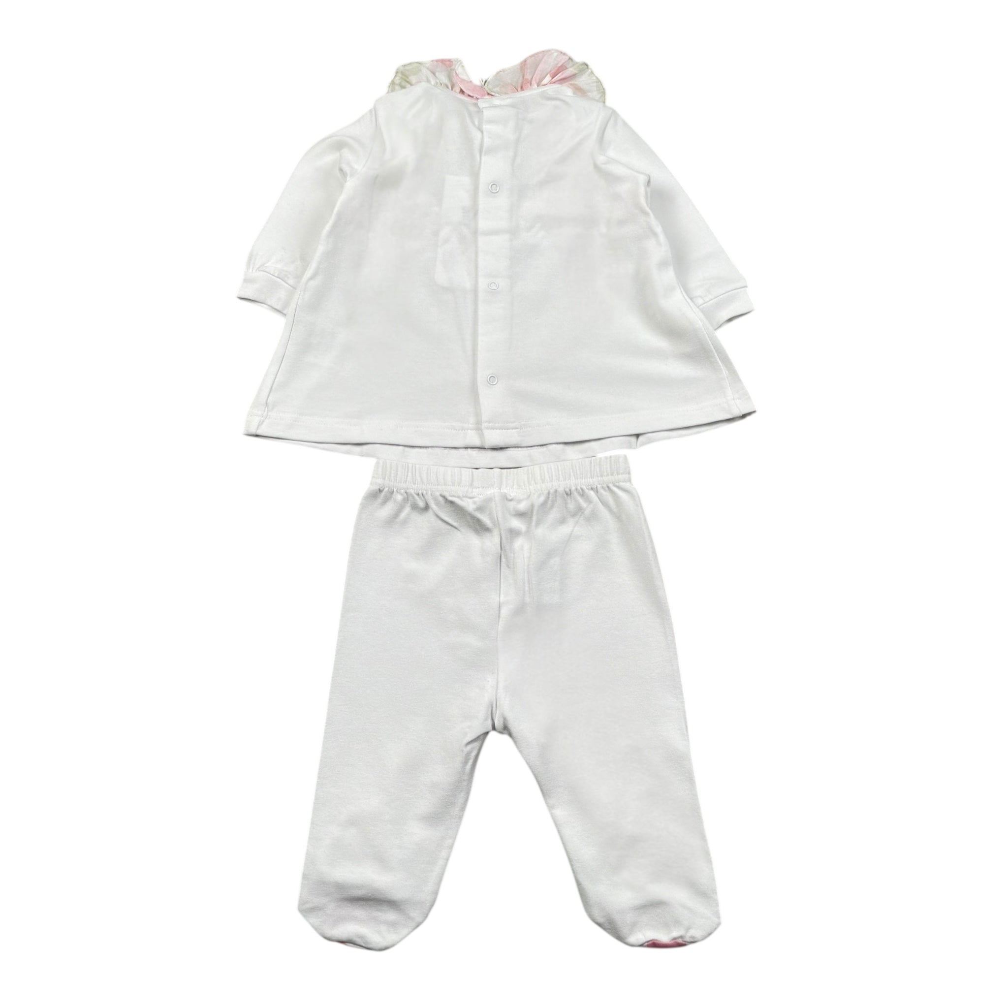 Lalalu' Completo 2 Pezzi Shirt-Ghettina Tinta Unita con Stampa per Neonata CPL017P BIANCO LALALU' 