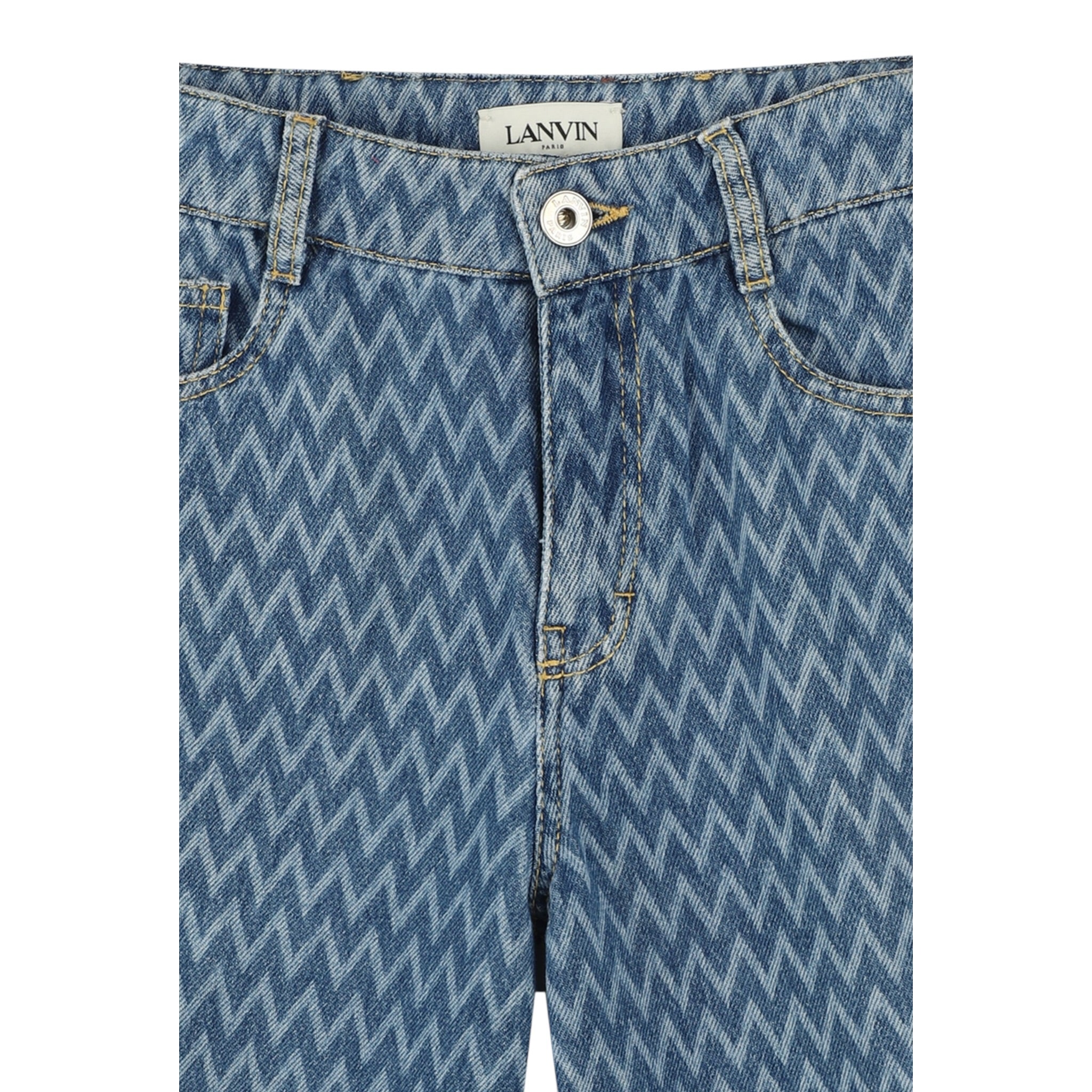 Lanvin Bermuda In Denim Tinta Unita con Girovita Regolabile per Bambino N30220 BLU LANVIN 