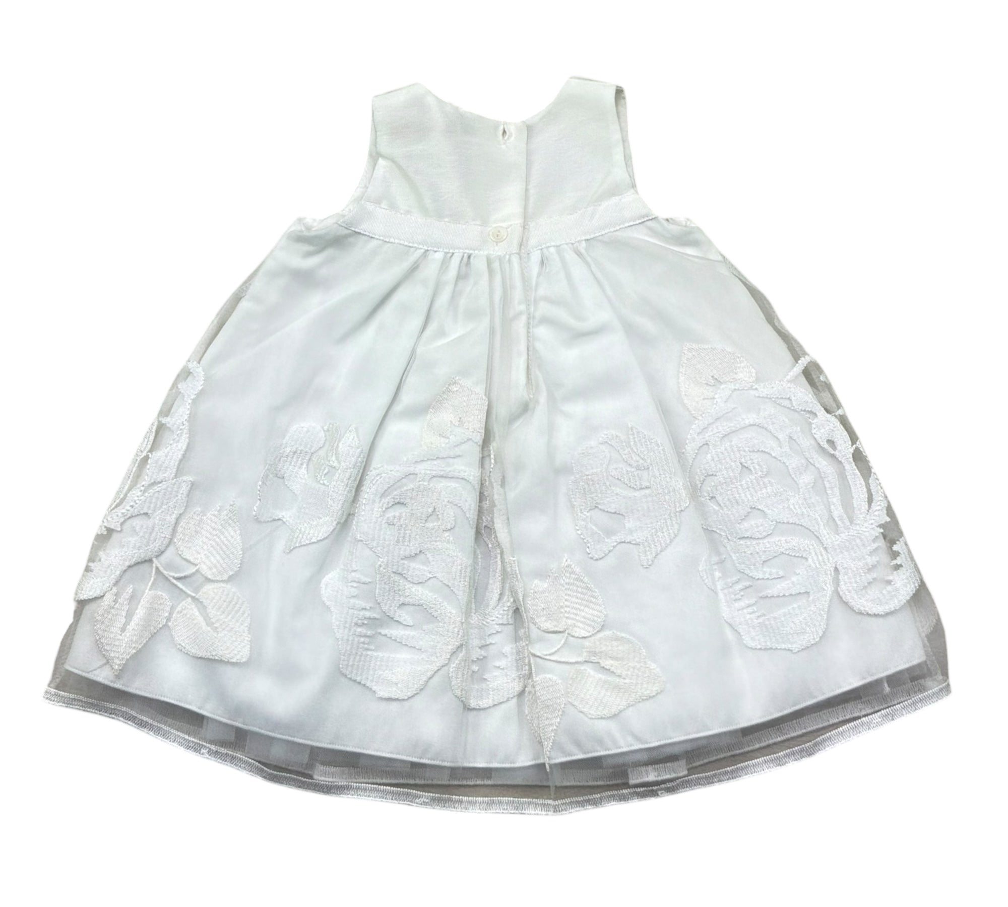 Monnalisa Abito Giromanica Tinta Unita con Ricami per Neonata 735957 BIANCO MONNALISA 
