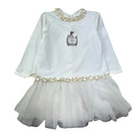 Le Bebe Abito Manica Lunga Tinta Unita con Gonna Tulle per Neonata LBG0465 BIANCO LE BEBE 