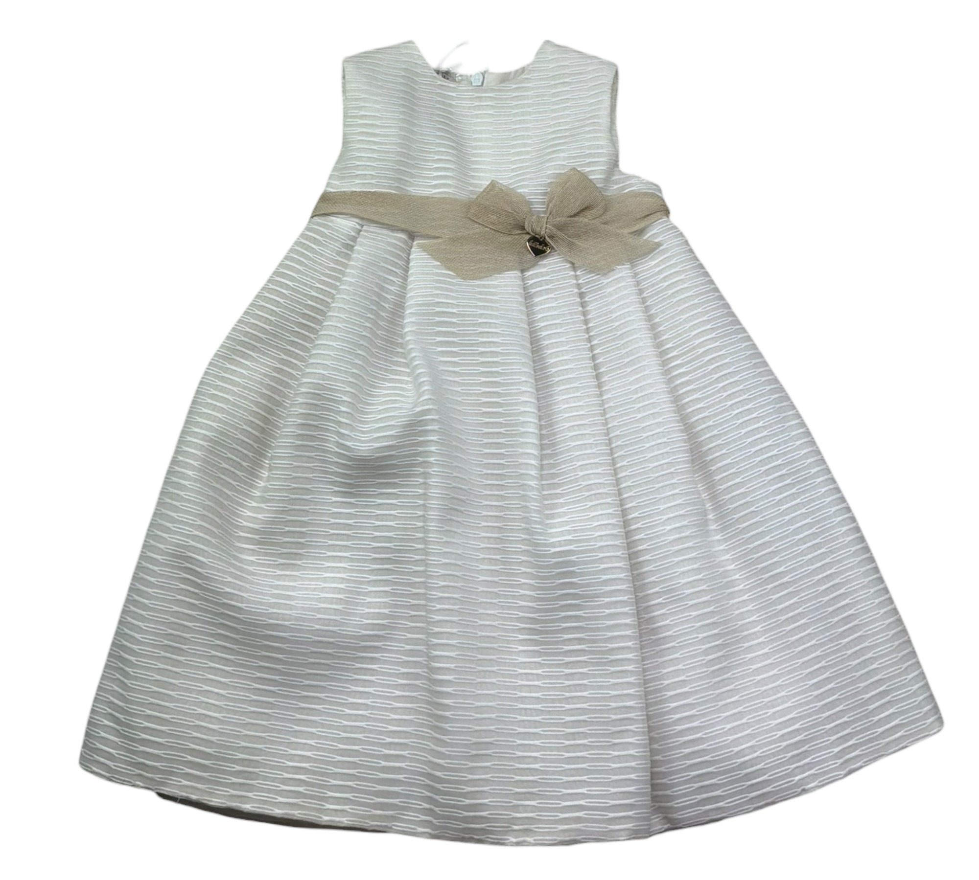 Le Bebe Abito Mezza Manica Tinta Unita con Fiocco per Neonata LBG0632 PANNA LE BEBE 