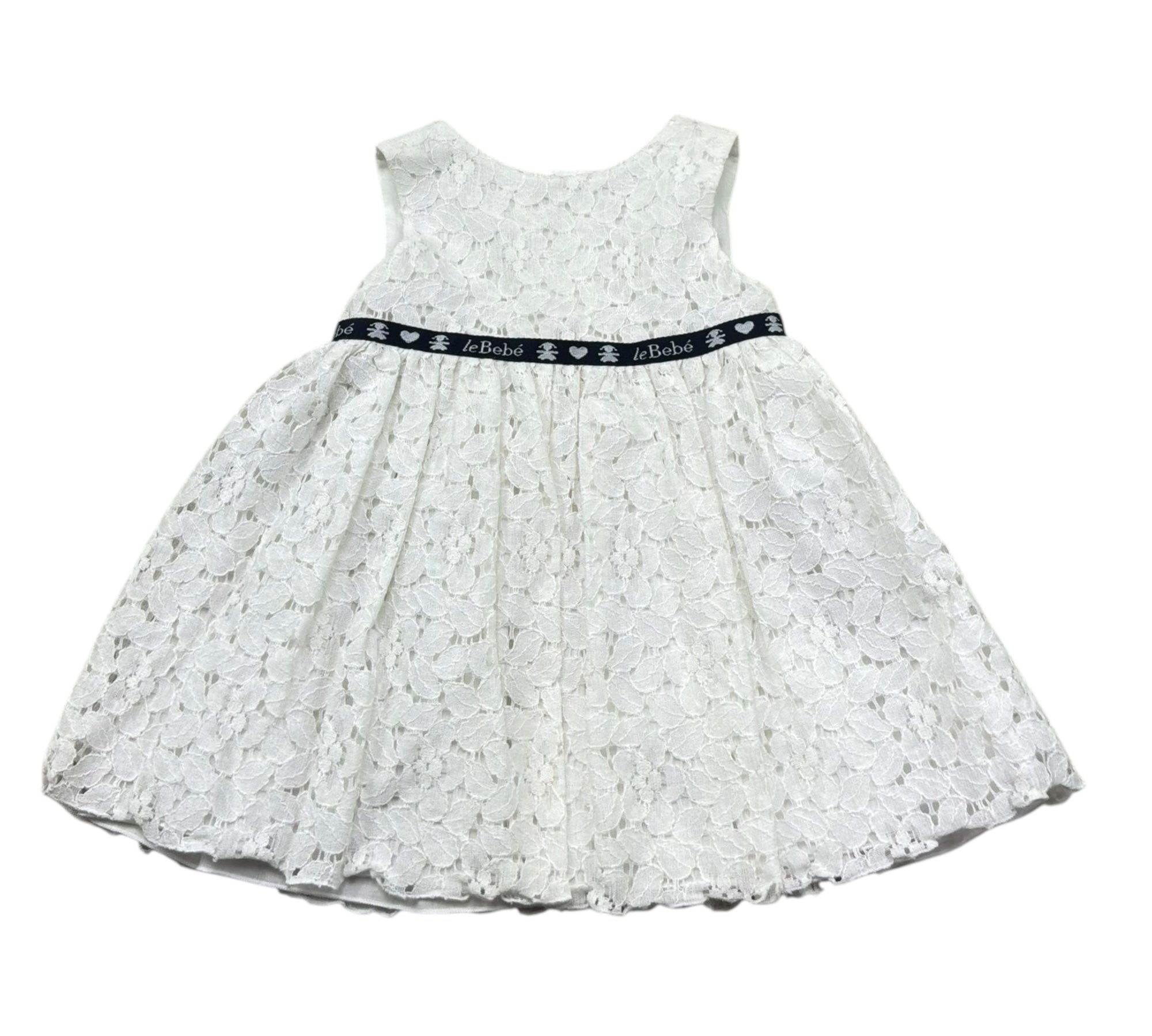 Le Bebe Abito Giromanica Tinta Unita con Ricami per Neonata LBG0695 BIANCO LE BEBE 