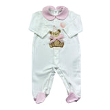 Le Bebe Tutina Manica Lunga Tinta Unita con Colletto E Stampa In Contrasto per Neonata LBG6263 BIANCO LE BEBE 