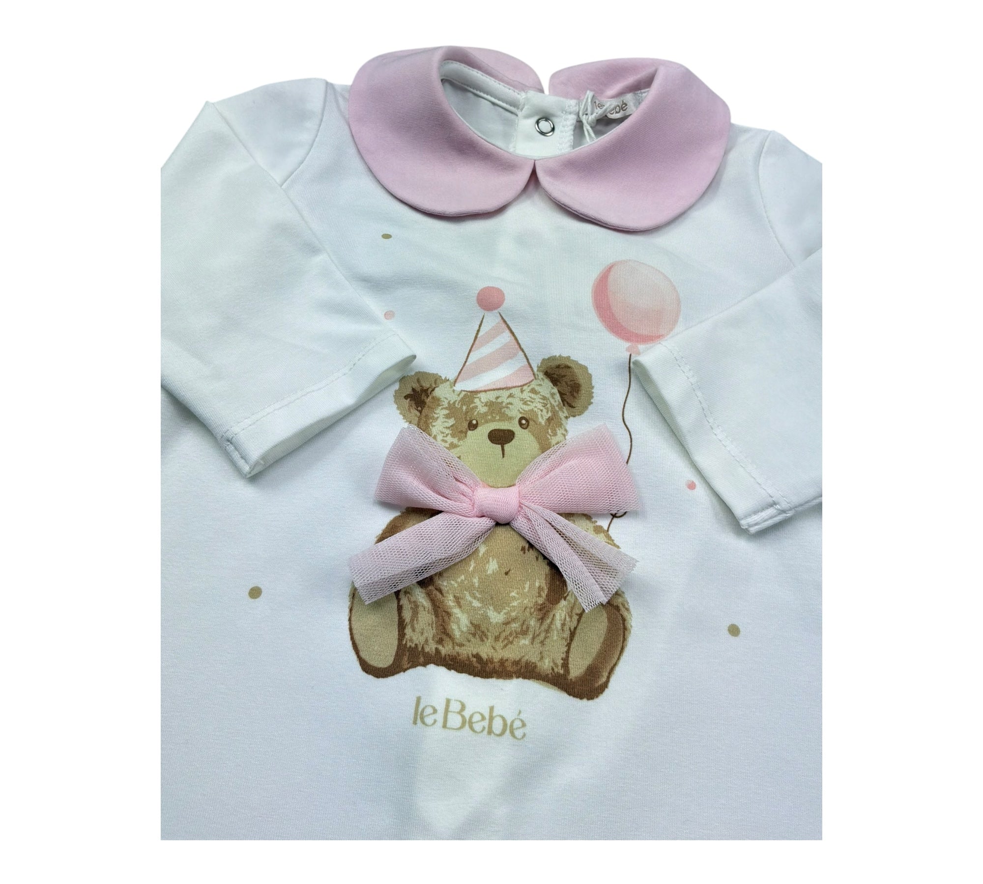 Le Bebe Tutina Manica Lunga Tinta Unita con Colletto E Stampa In Contrasto per Neonata LBG6263 BIANCO LE BEBE 