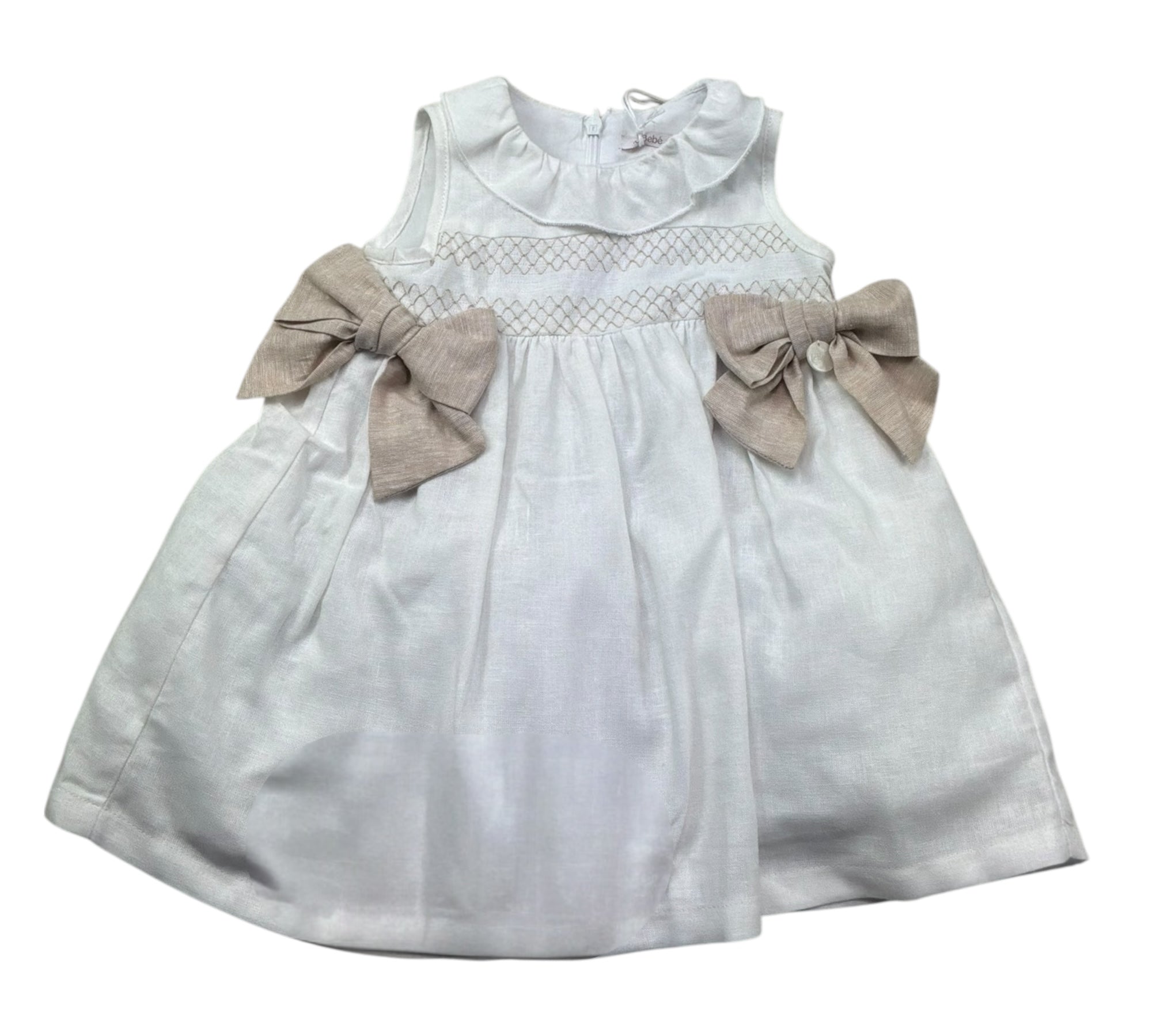 Le Bebe Abito Giromanica Tinta Unita con Fiocchi per Neonata LBG6281 BIANCO LE BEBE 