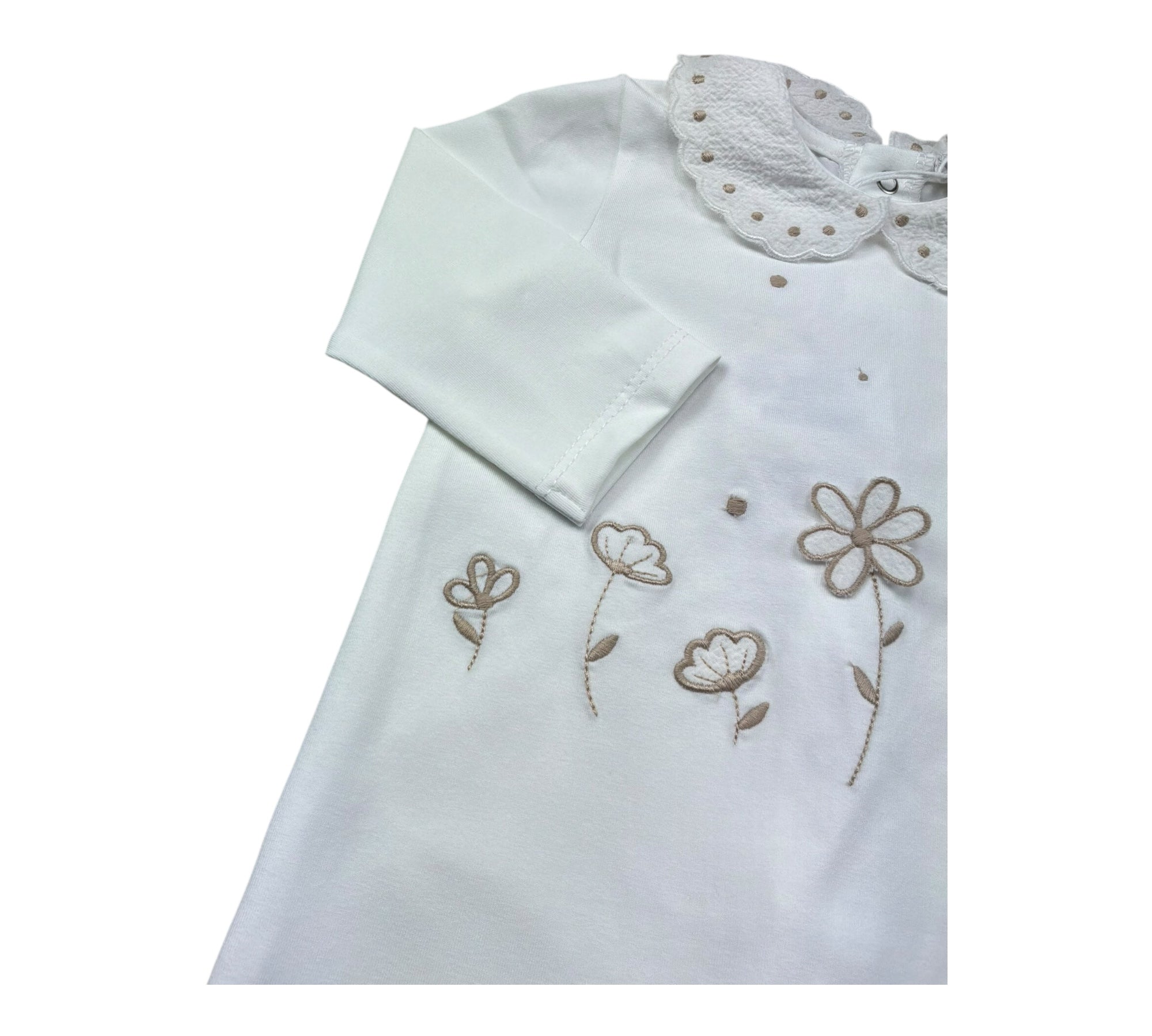 Le Bebe Tutina Manica Lunga Tinta Unita con Ricami per Neonata LBG6303 BIANCO LE BEBE 