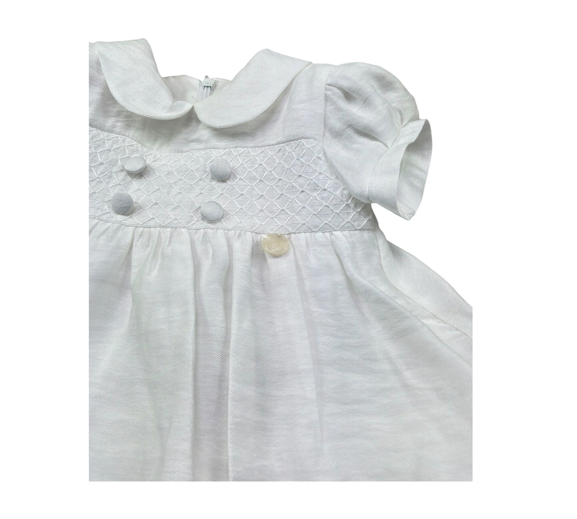 Le Bebe Abito Mezza Manica Tinta Unita con Ricami per Neonata LBG6384 BIANCO LE BEBE 