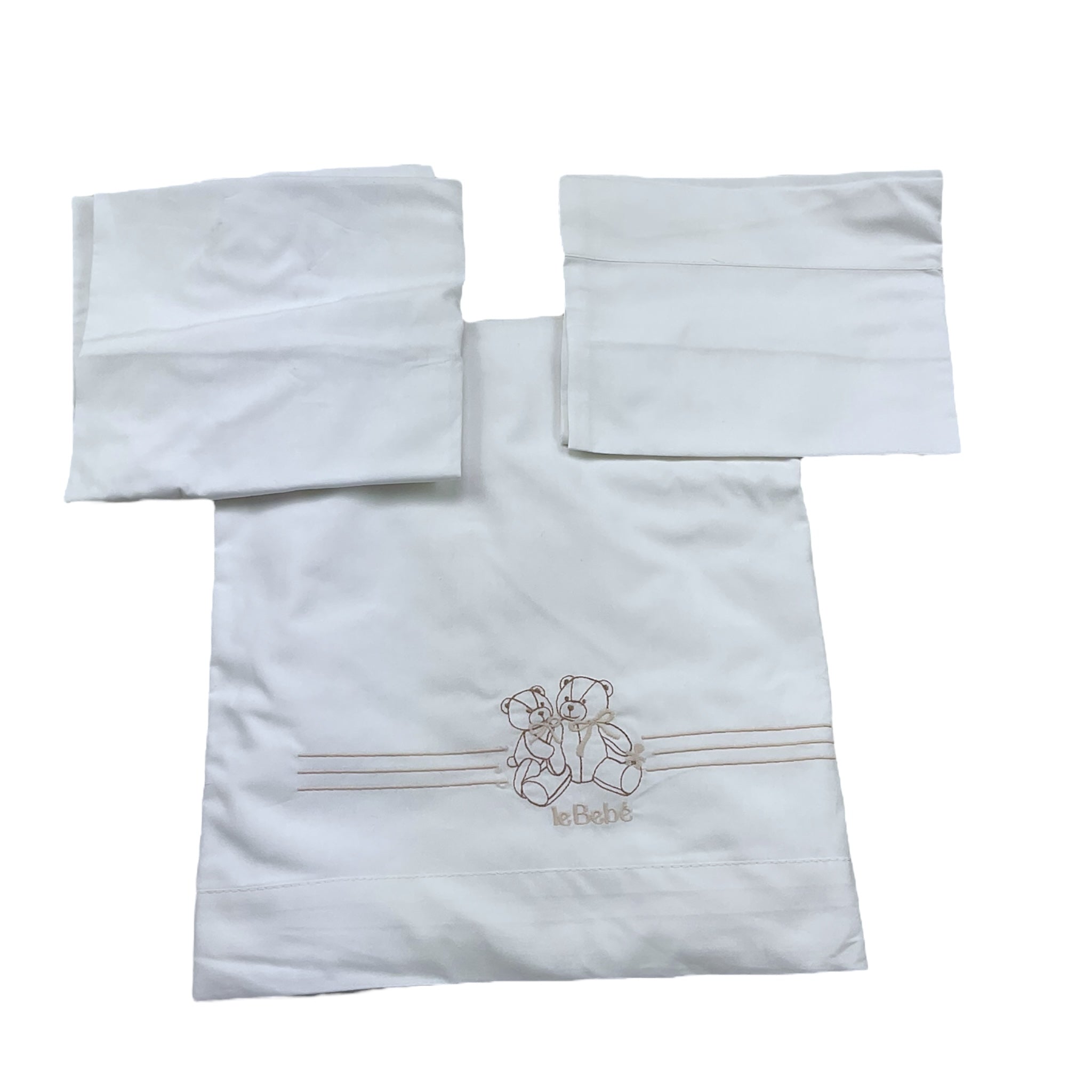 Le Bebe' Lenzuola Set 3 Pezzi Tinta Unita con Stampa per Neonato LBB4830 BIANCO LE BEBE' 