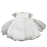 Le Bebe' Abito Cerimonia tinta unita con Tulle Bianco per Neonata LBG3930 BIANCO LE BEBE' 