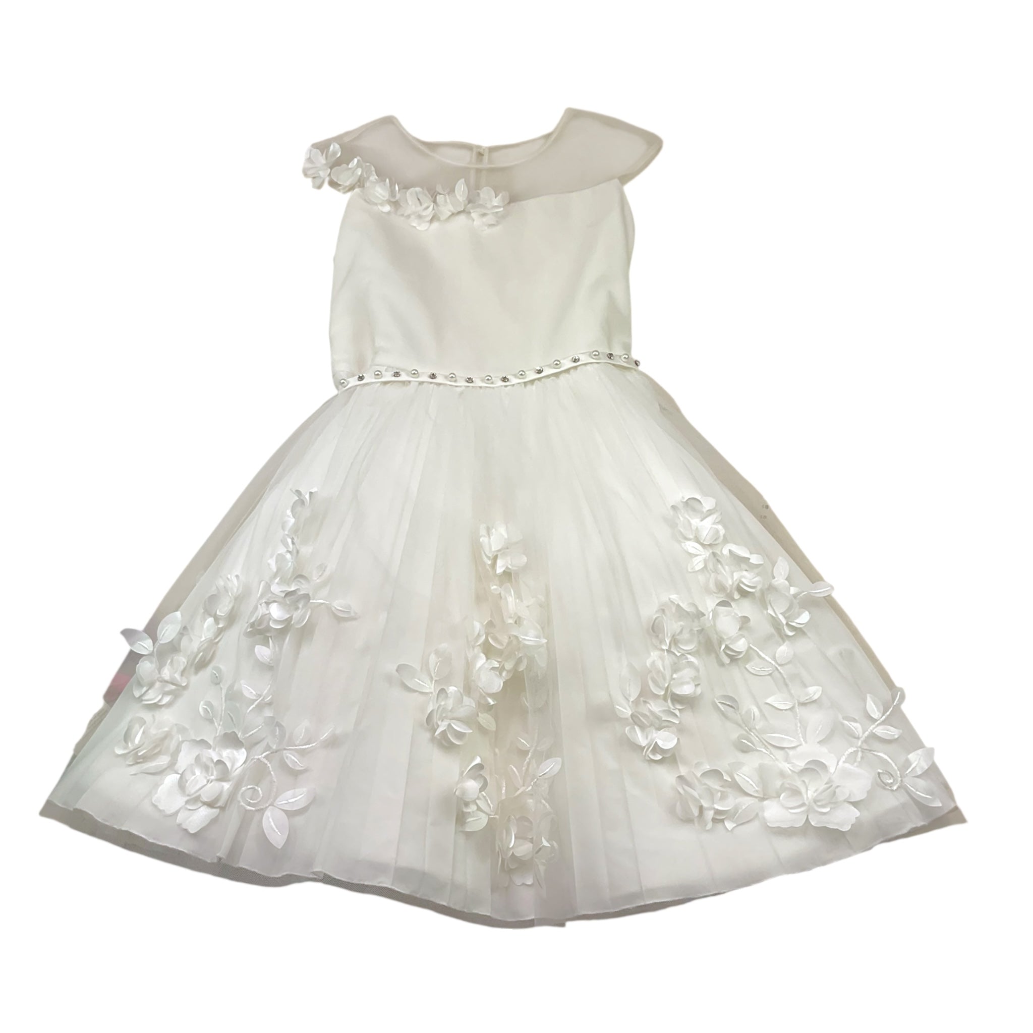 Le Bellissime di Loredana Abito Cerimonia con Applicazioni Fiori Tinta Unita per Bambina P0201207 BIANCO LE BELLISSIME DI LOREDANA 