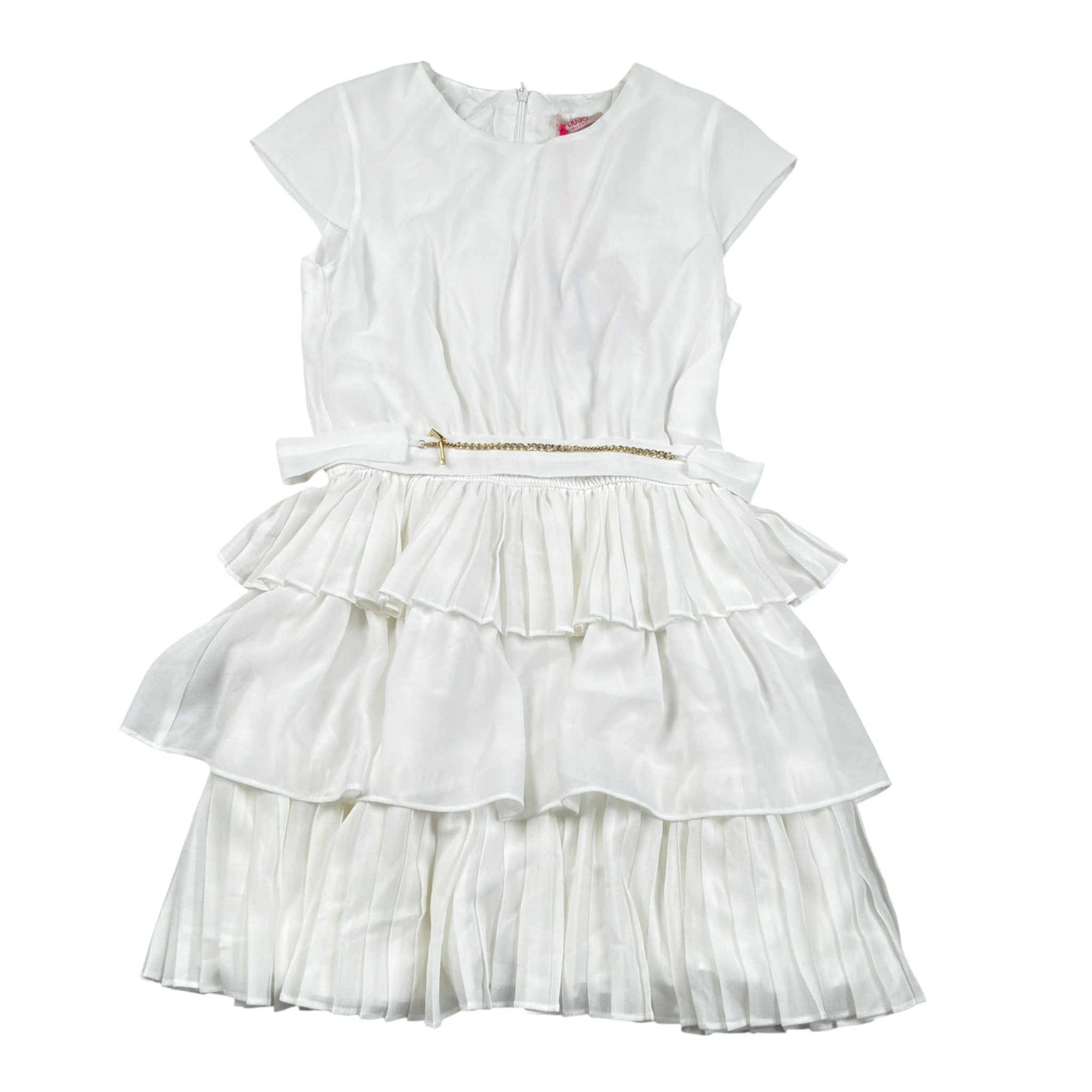 Liu Jo Abito tinta unita con Rouches E Cintura Bianco per Bambina GA4169 BIANCO LIU JO 