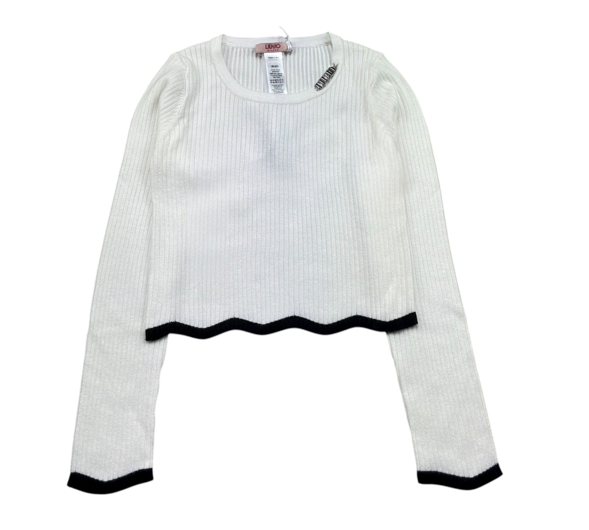 Liu Jo Maglia Girocollo Tinta Unita con Profili In Contrasto per Bambina GA5081 BIANCO LIU JO 