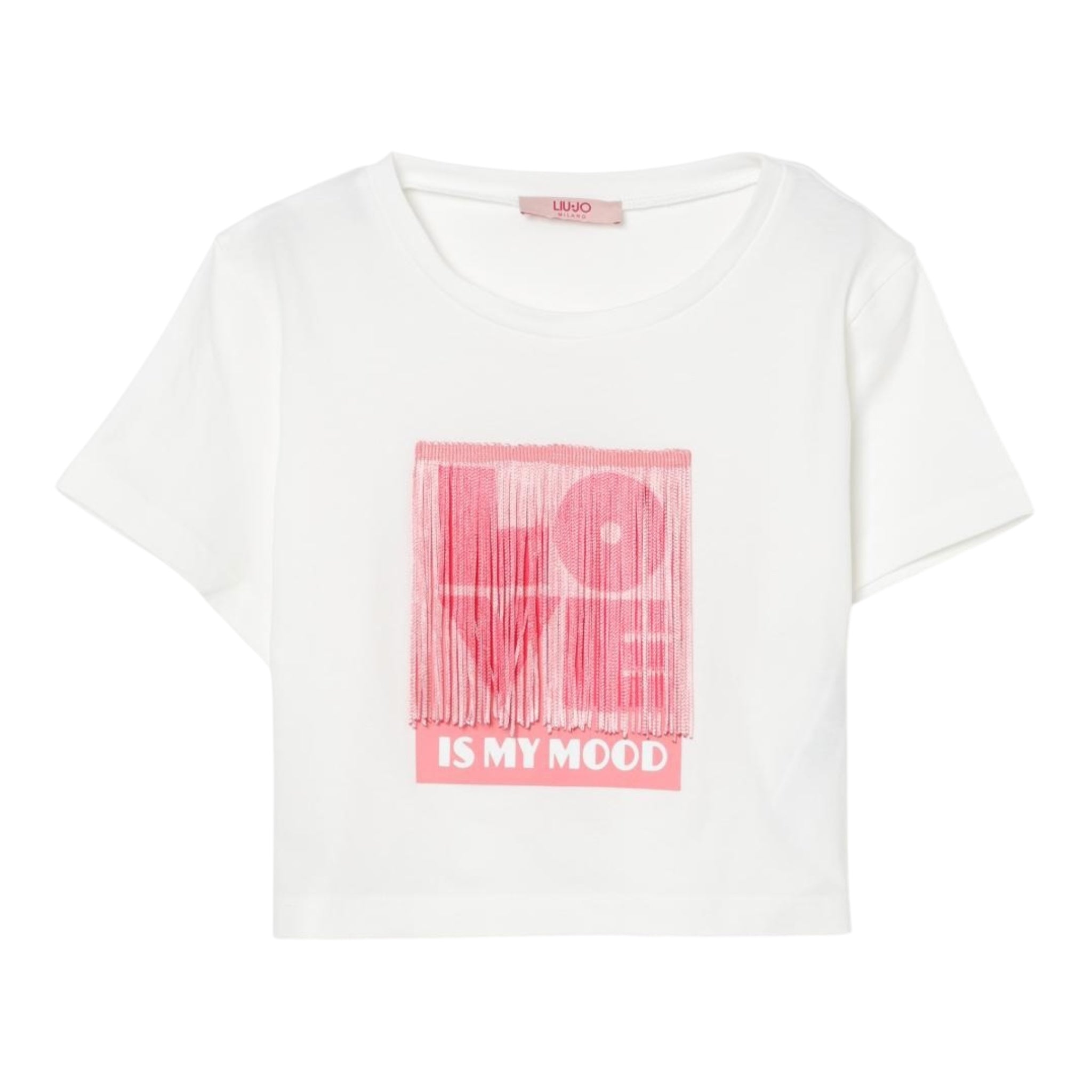Liu Jo T-Shirt Girocollo Tinta Unita con Stampa E Frange per Bambina GA5192 BIANCO LIU JO 