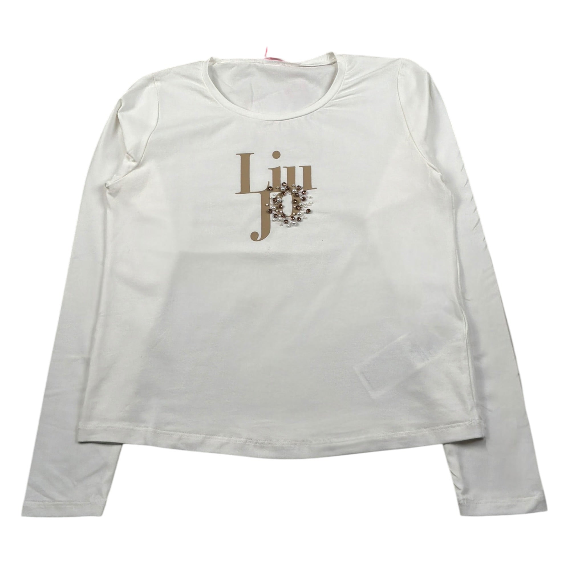 Liu Jo Shirt Girocollo tinta unita con Brillantini Bianco per Bambina GF5108 BIANCO LIU JO 