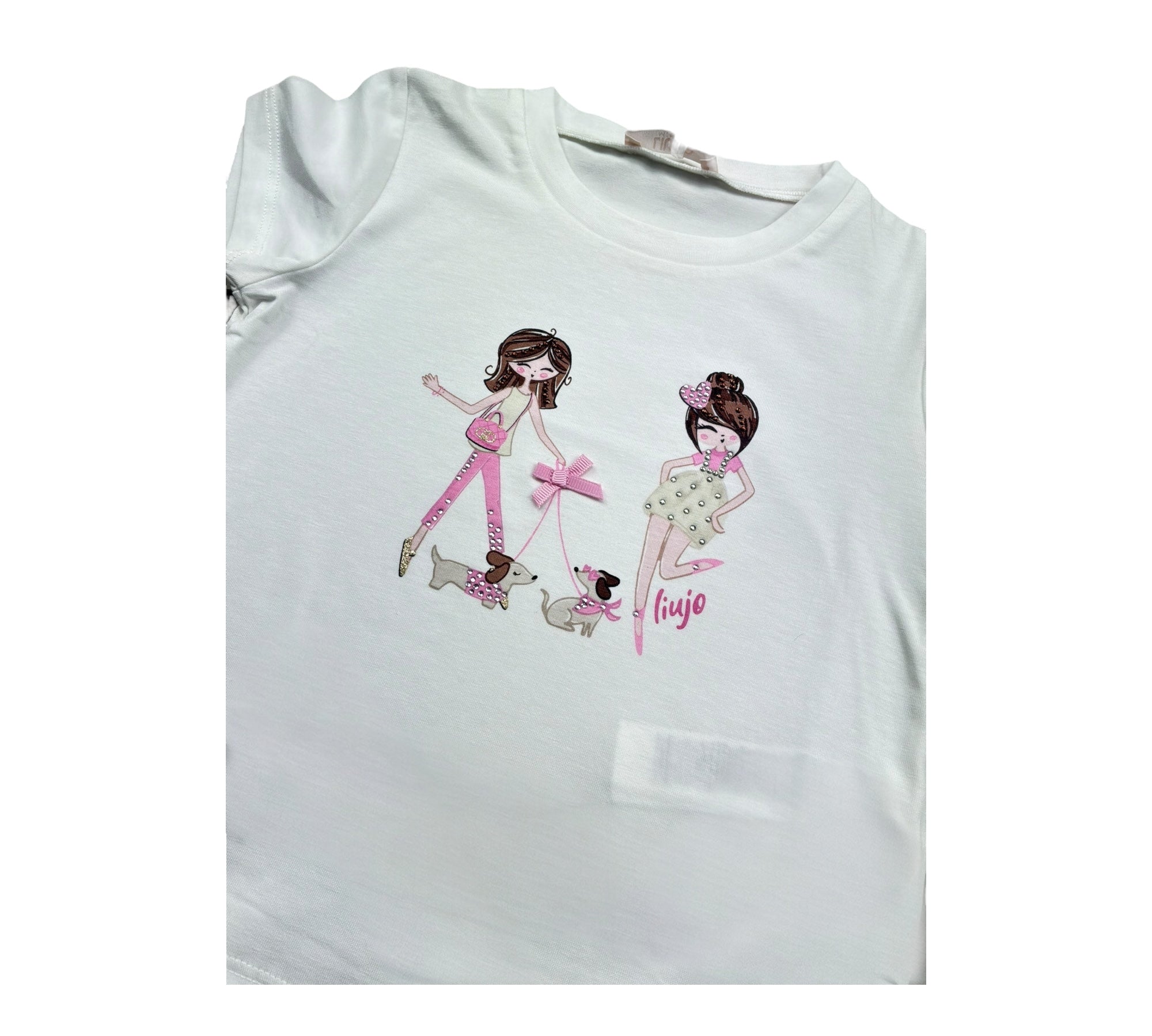 Liu Jo T-Shirt Girocollo Tinta Unita con Brillantini per Neonata KA5020NX BIANCO LIU JO 