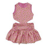 Lu Lu By Miss Grant Abito Tinta Unita Giromanica con Fantasia Fiori per Bambina LL3662 ROSA LU LU BY MISS GRANT 