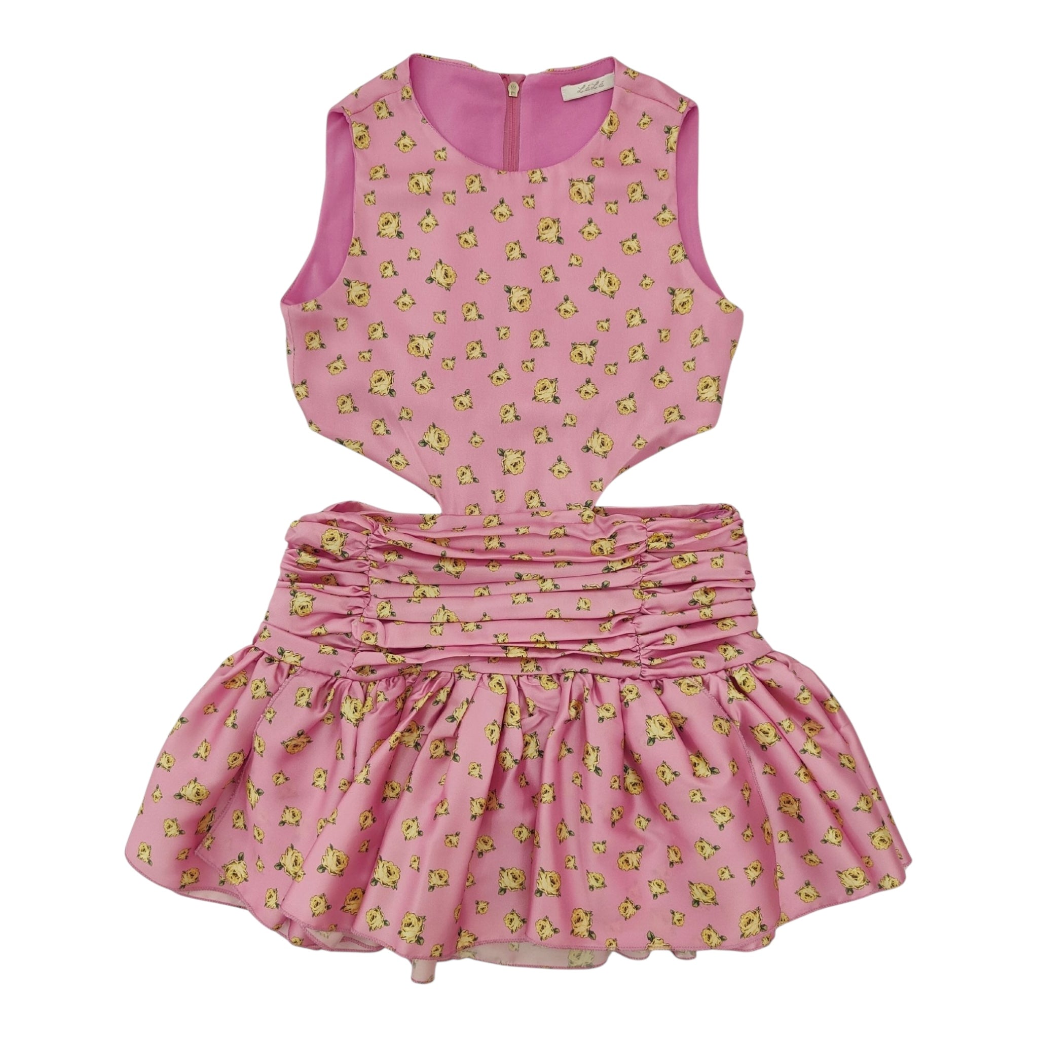 Lu Lu By Miss Grant Abito Tinta Unita Giromanica con Fantasia Fiori per Bambina LL3662 ROSA LU LU BY MISS GRANT 
