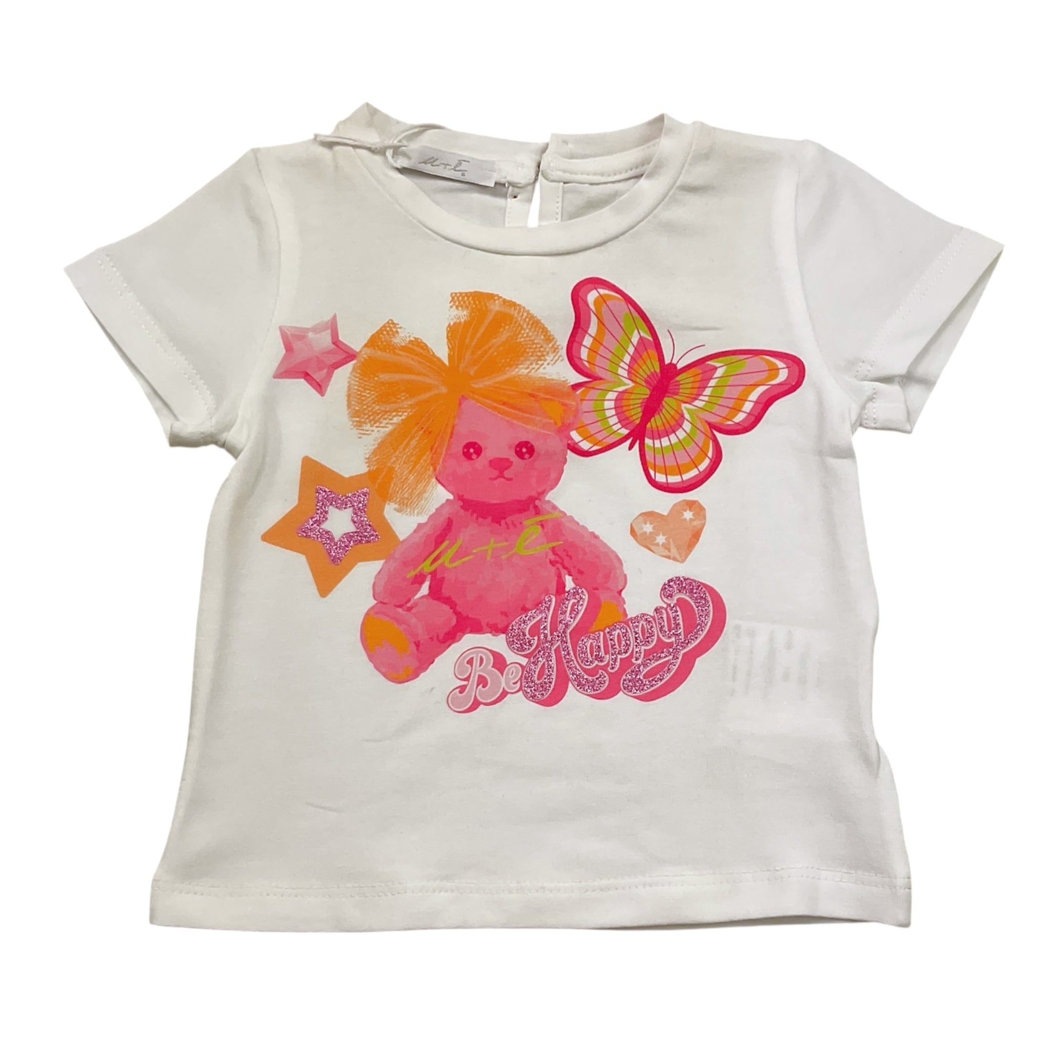 M+E' T-Shirt Girocollo Tinta Unita con Stampa per Neonata UE0900 BIANCO M+E' 