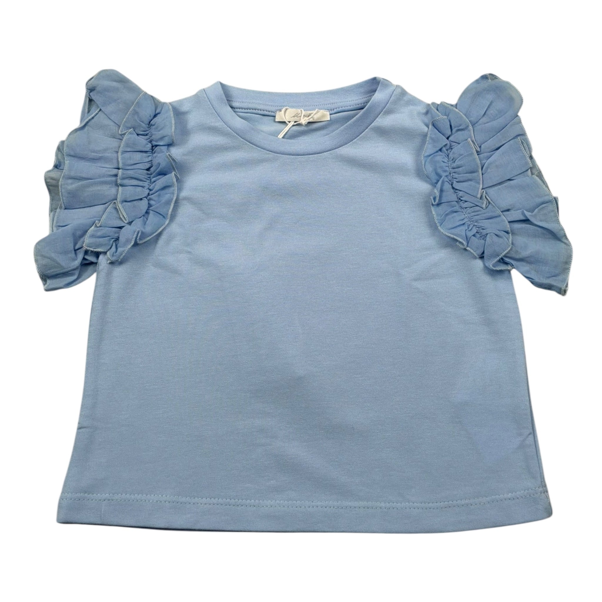 M+E' T-Shirt Girocollo tinta unita con Tulle Azzurro per Bambina UE1373 AZZURRO M+E' 