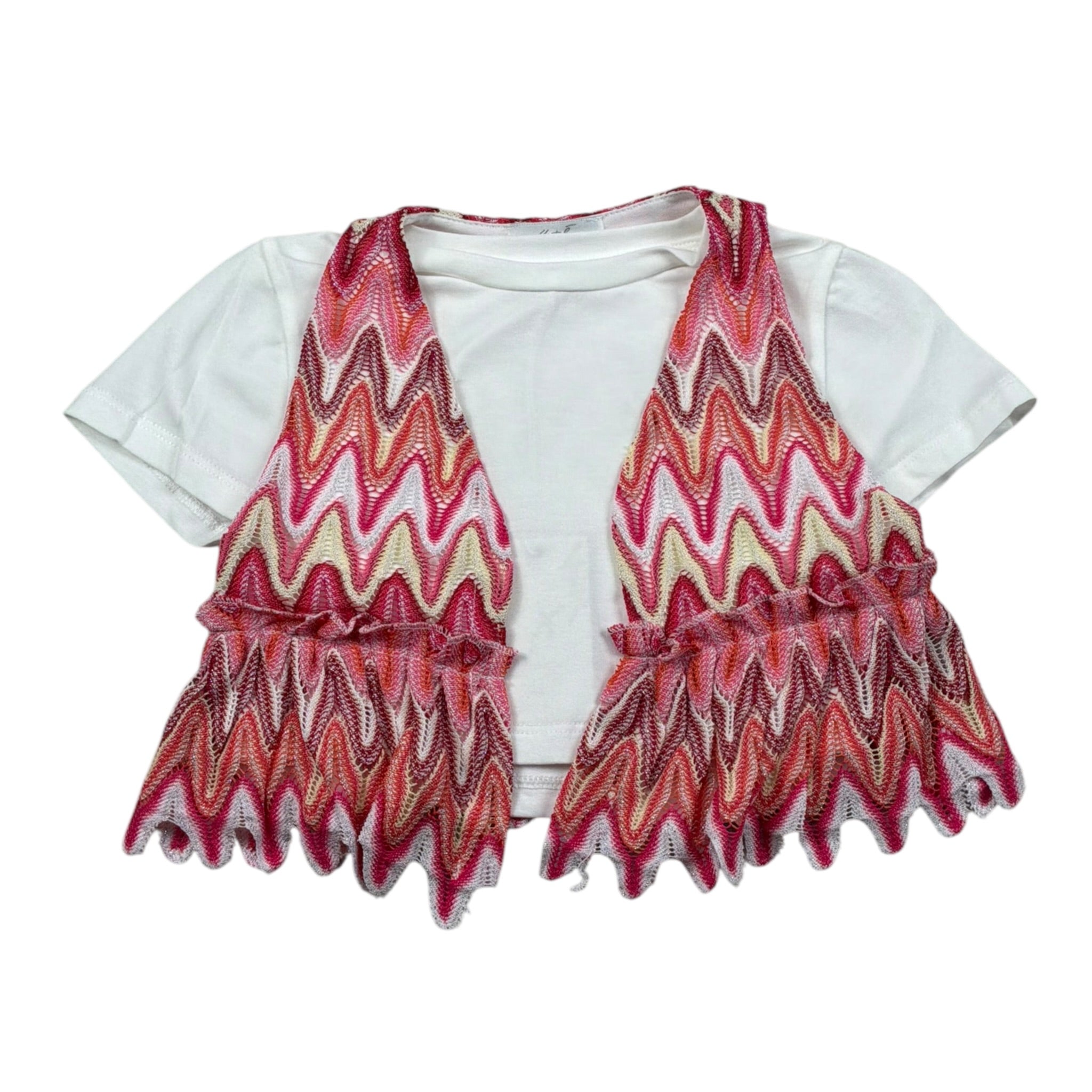 M+E' T-Shirt Girocollo tinta unita Cn Gilet Bianco per Bambina UE1749 BIANCO M+E' 
