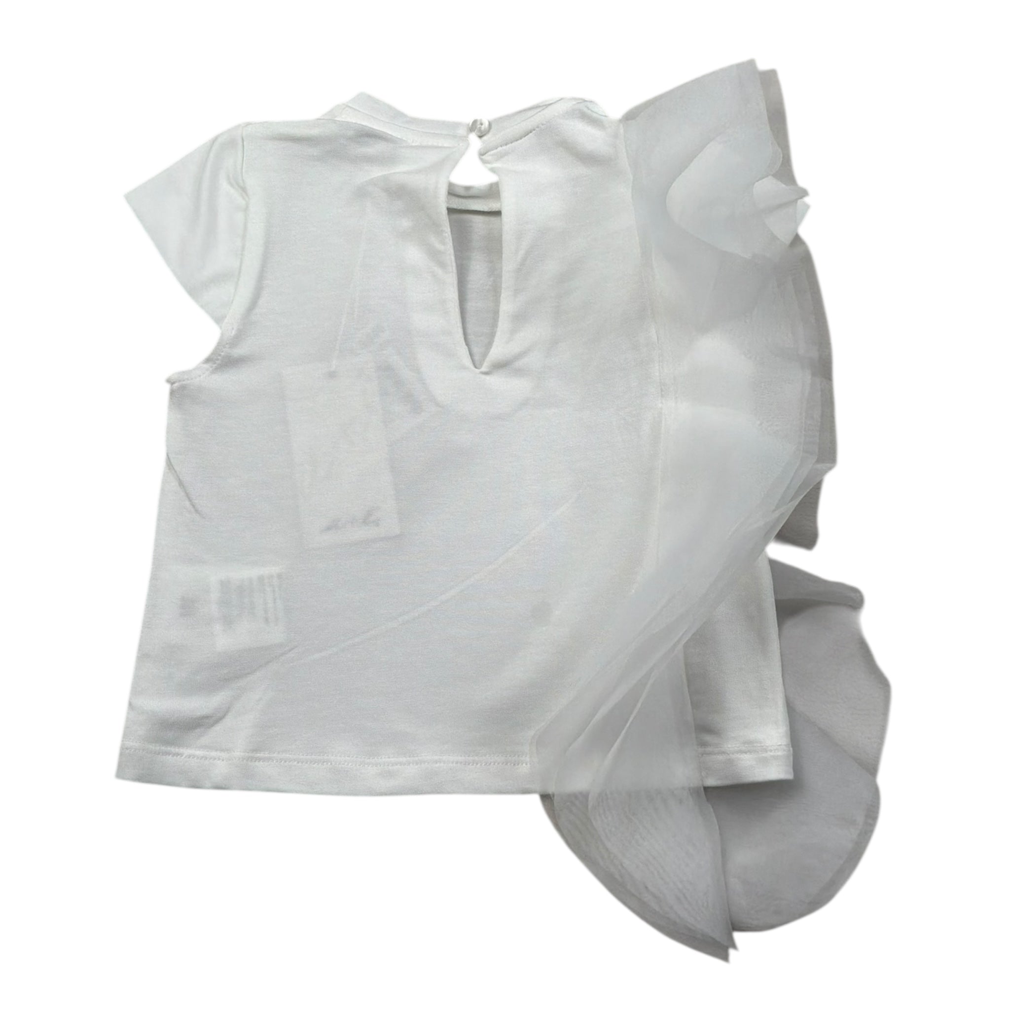 M+E' T-Shirt Girocollo Tinta Unita con Tulle per Bambina UE1768 BIANCO M+E' 