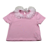 M+E' T-Shirt Girocollo tinta unita con Colletto Tulle Rosa per Bambina UE1772J ROSA M+E' 
