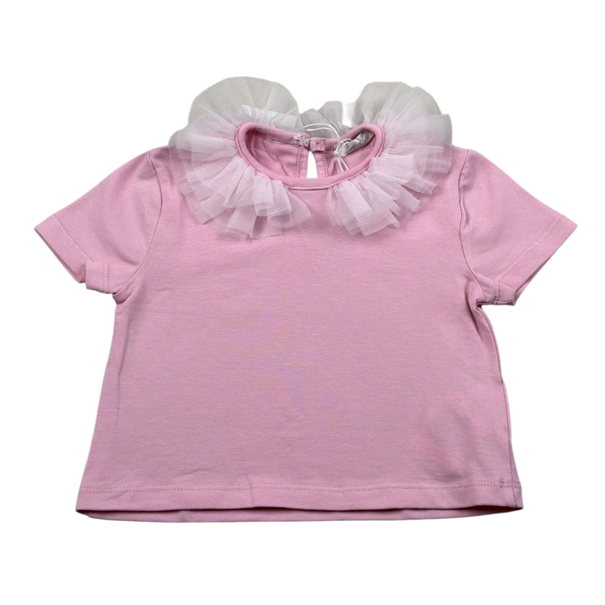 M+E' T-Shirt Girocollo tinta unita con Colletto Tulle Rosa per Bambina UE1772J ROSA M+E' 