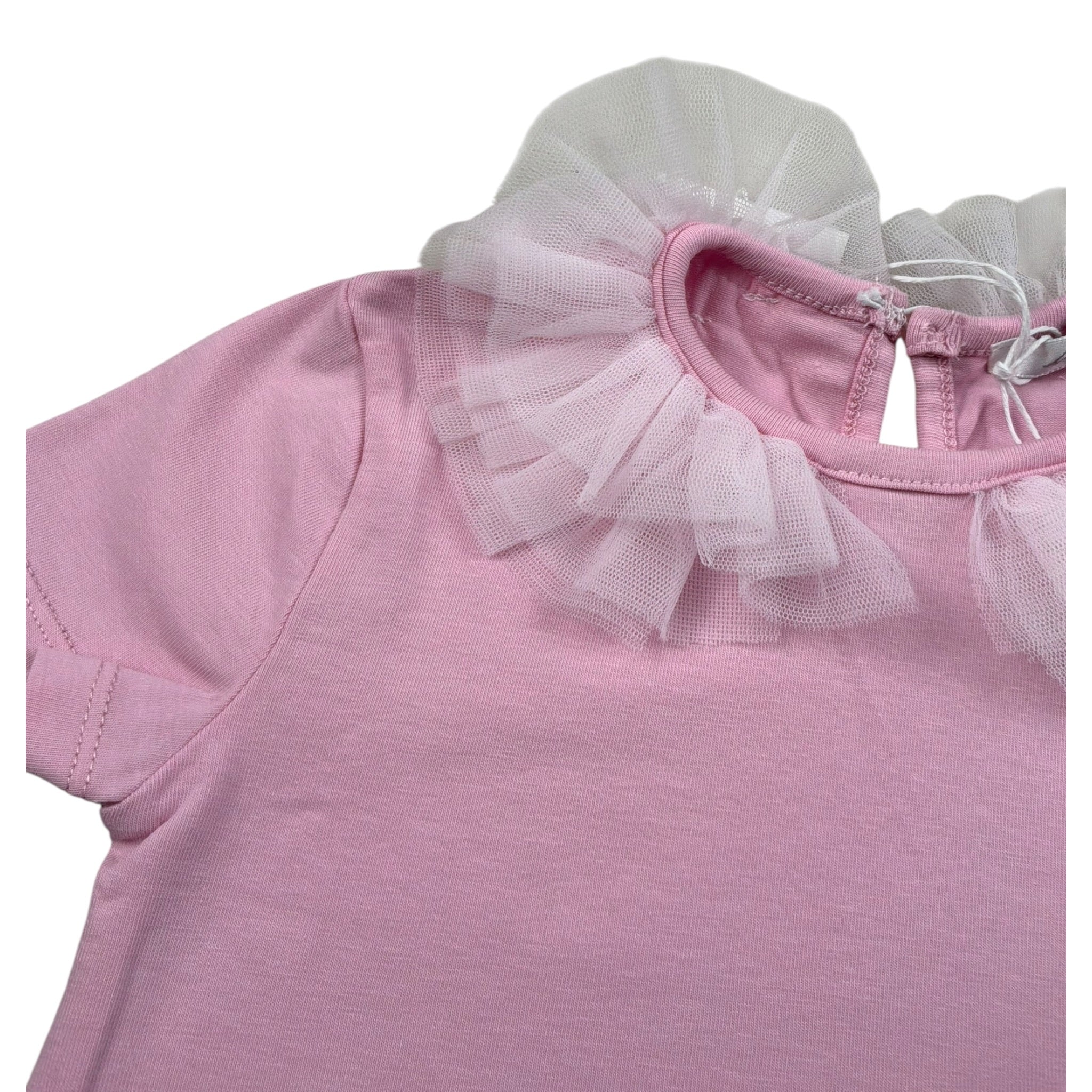 M+E' T-Shirt Girocollo tinta unita con Colletto Tulle Rosa per Bambina UE1772J ROSA M+E' 