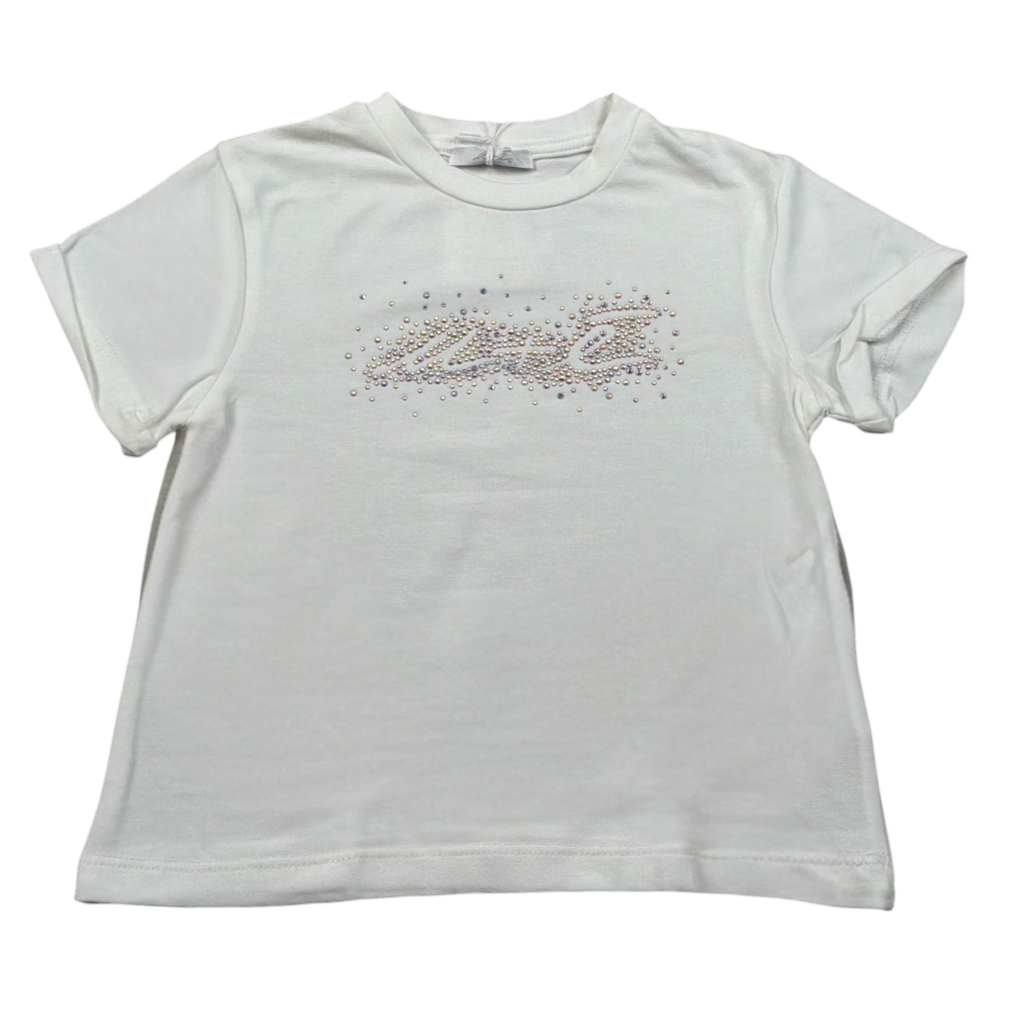 M+E' T-Shirt Girocollo tinta unita con Brillantini Bianco per Bambina UE1817X BIANCO M+E' 