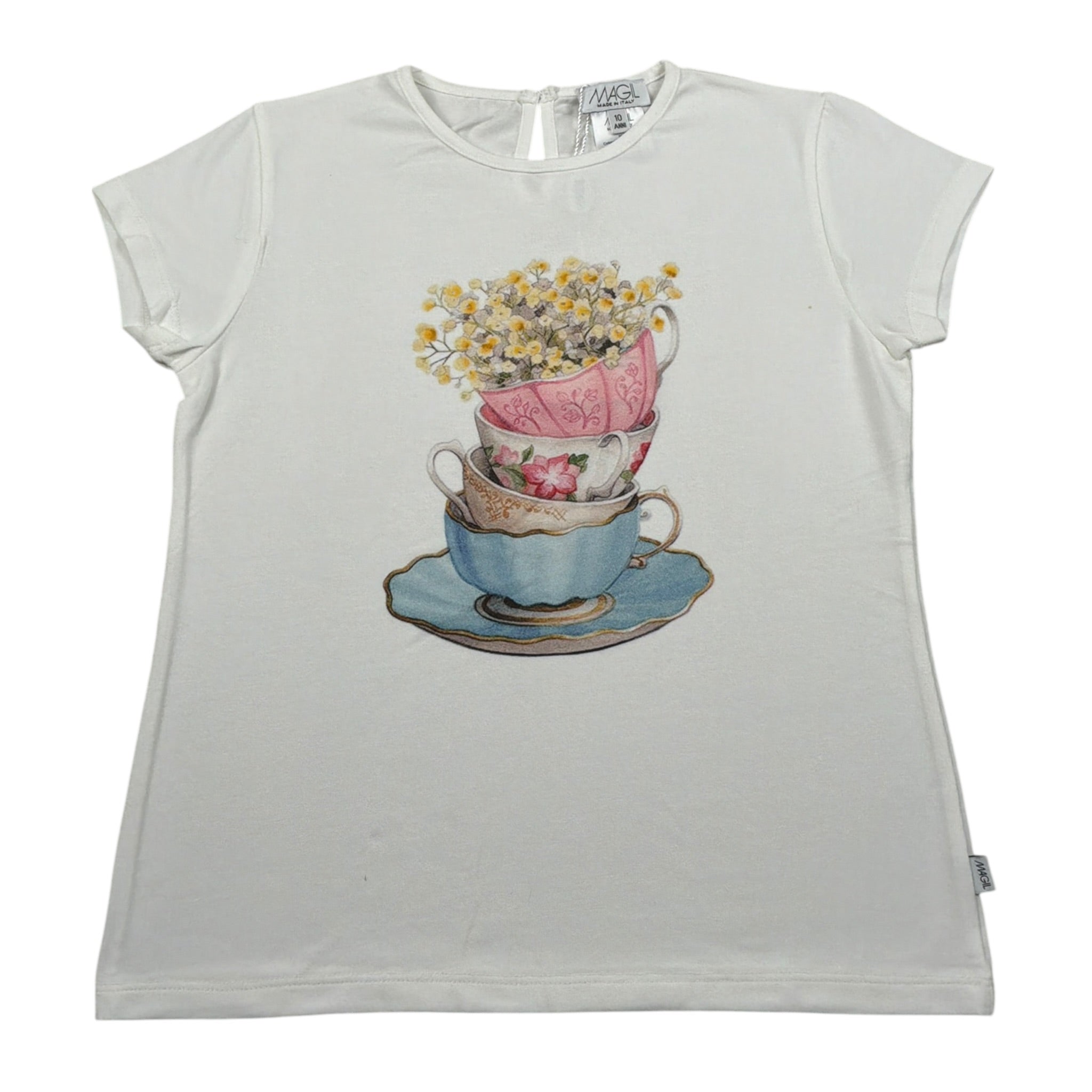 Magil T-Shirt Girocollo tinta unita con Stampa Bianco per Bambina FN26070 BIANCO MAGIL 