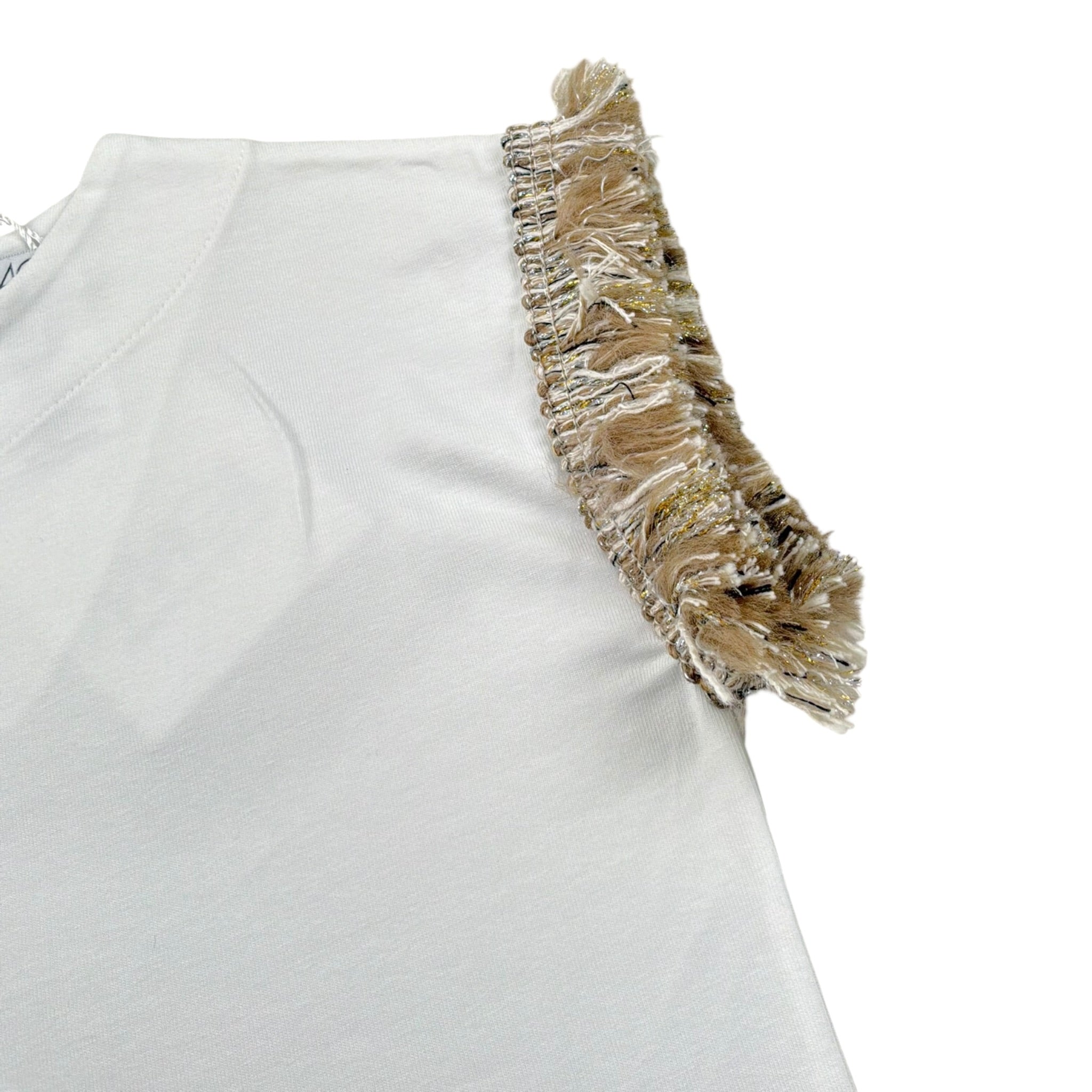 Magil T-Shirt Tinta Unita con Frange per Bambina FN26165J BIANCO MAGIL 