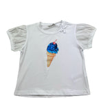 Manila Grace T-Shirt Tinta Unita con Paillettes per Bambina 370TMBS25 BIANCO MANILA GRACE 