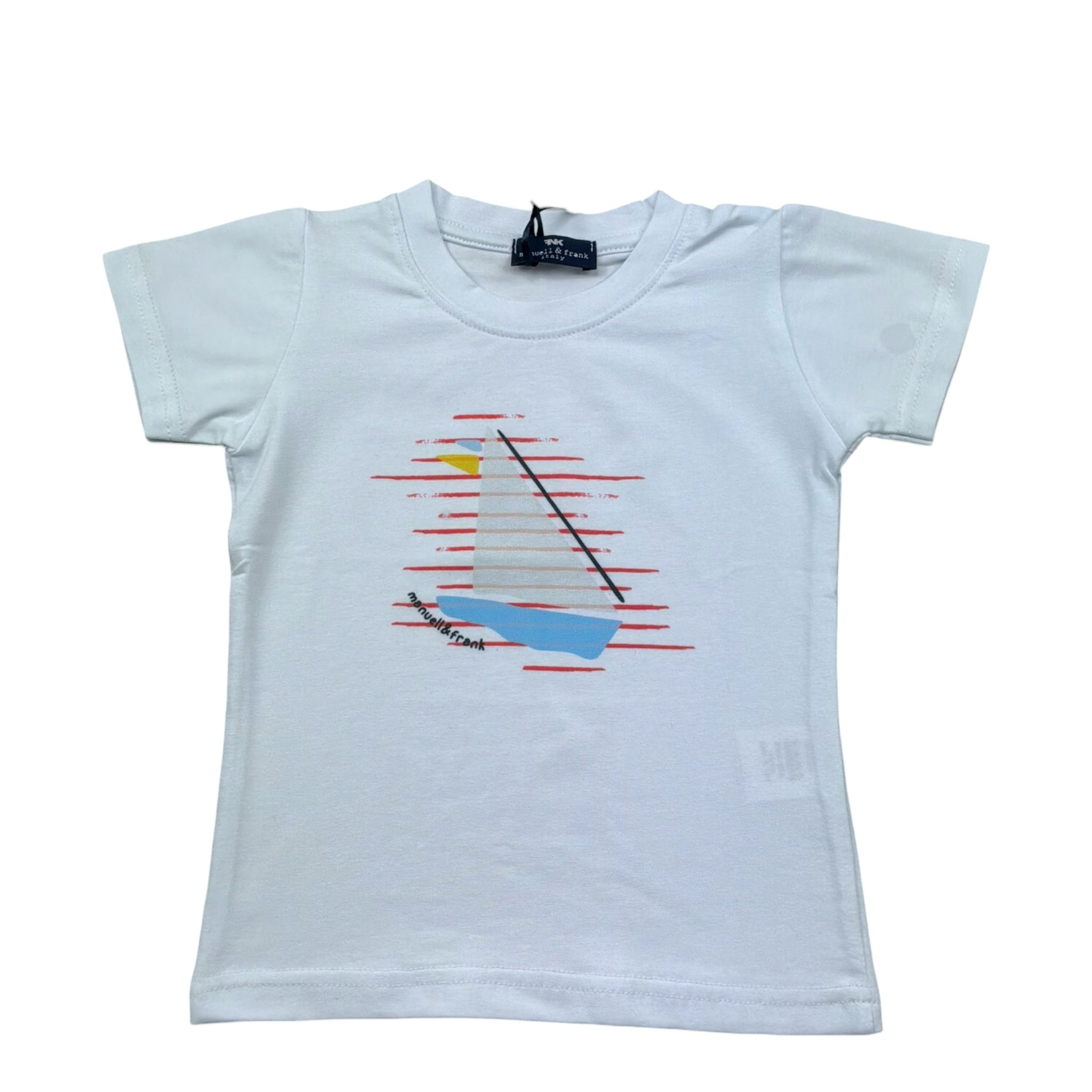 Manuel & Frank T-Shirt Girocollo Tinta Unita con Stampa per Bambino MF7315B BIANCO MANUEL & FRANK 