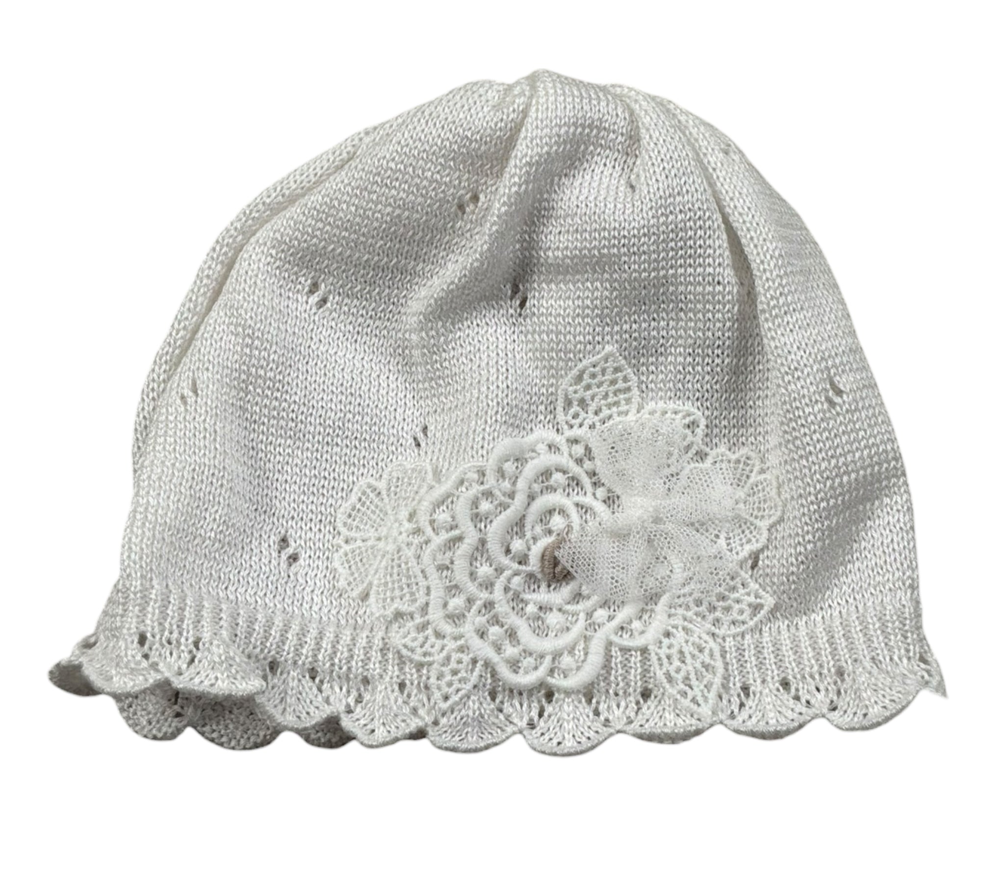 Marlu' Cappello Tinta Unita con Ricami per Neonata EP1271 BIANCO MARLU' 