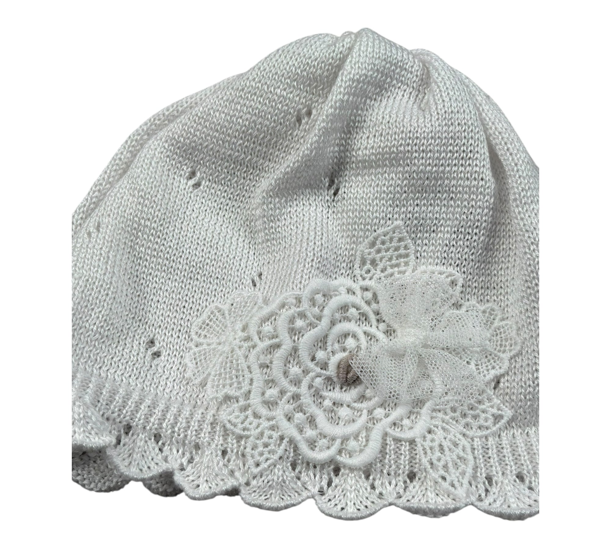 Marlu' Cappello Tinta Unita con Ricami per Neonata EP1271 BIANCO MARLU' 