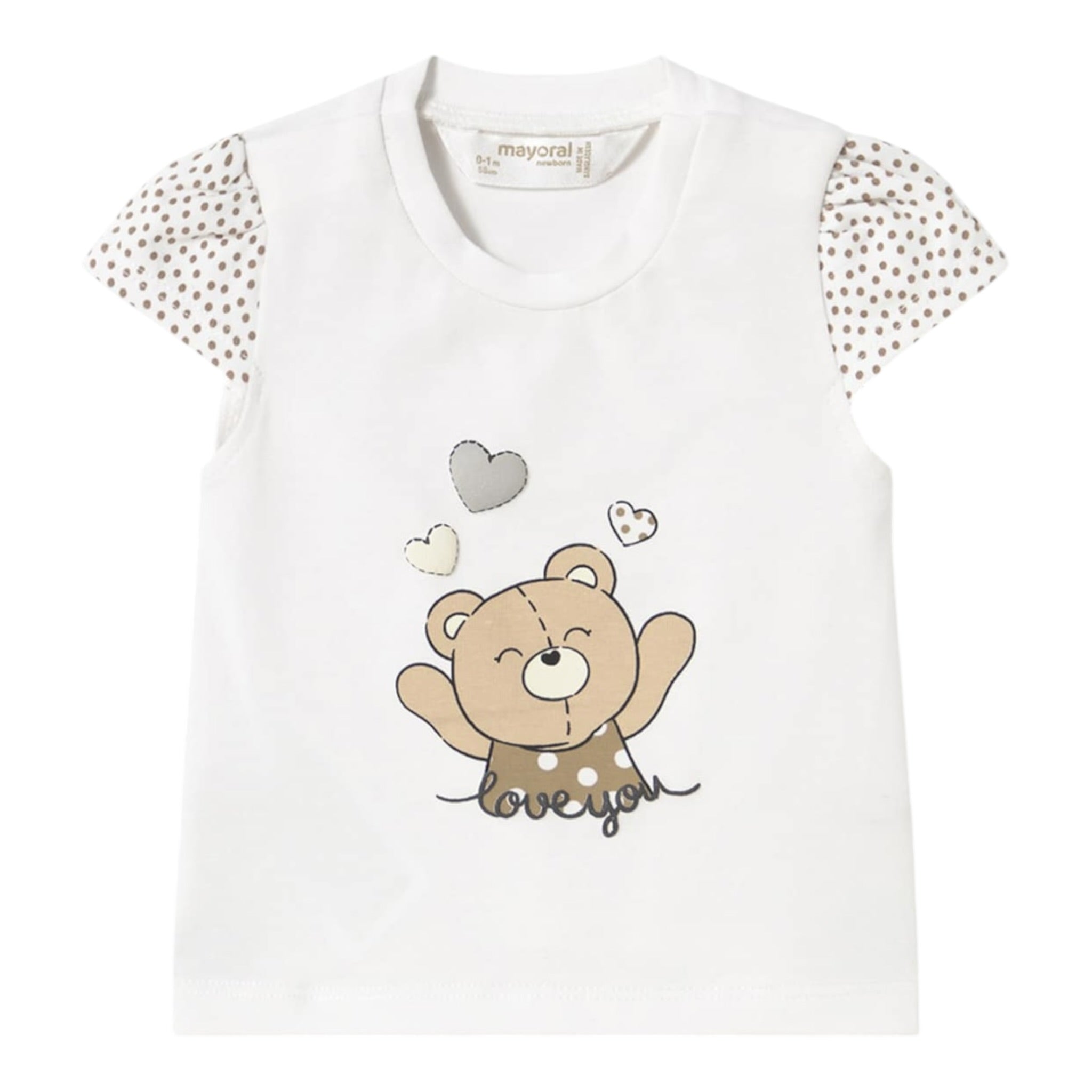 Mayoral T-Shirt Girocollo tinta unita con Stampa Orso Bianco per Neonata 1070X BIANCO MAYORAL 
