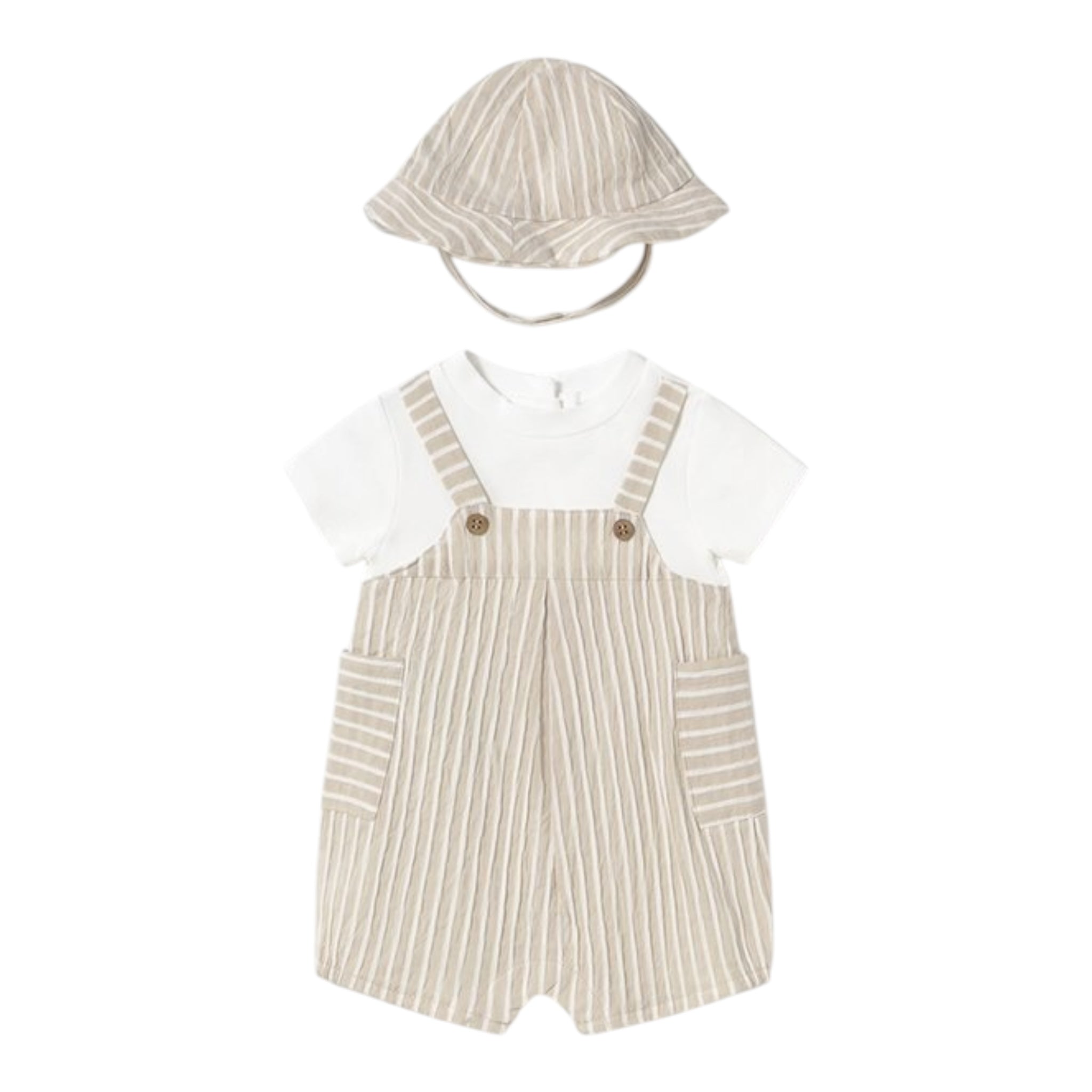 Mayoral Set Pagliaccetto Bicolore con Fantasia A Righe-Cappello per Neonato 1602 BIANCO/BEIGE MAYORAL 