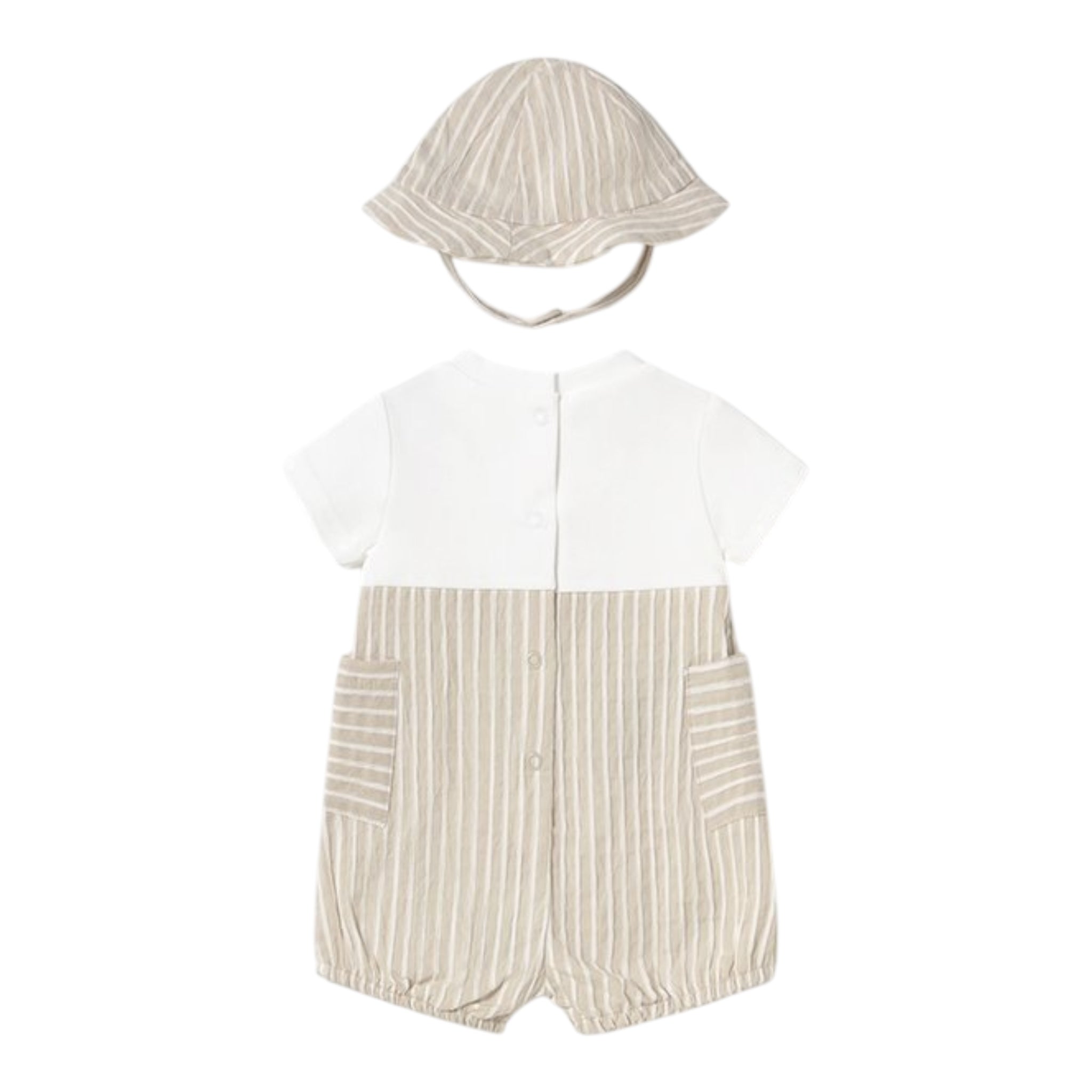 Mayoral Set Pagliaccetto Bicolore con Fantasia A Righe-Cappello per Neonato 1602 BIANCO/BEIGE MAYORAL 